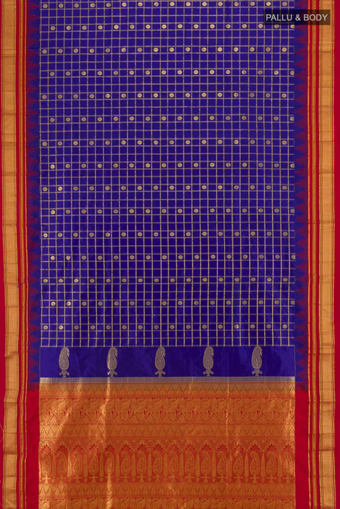 Dark Blue Narayanpet Silk Saree - Image 5
