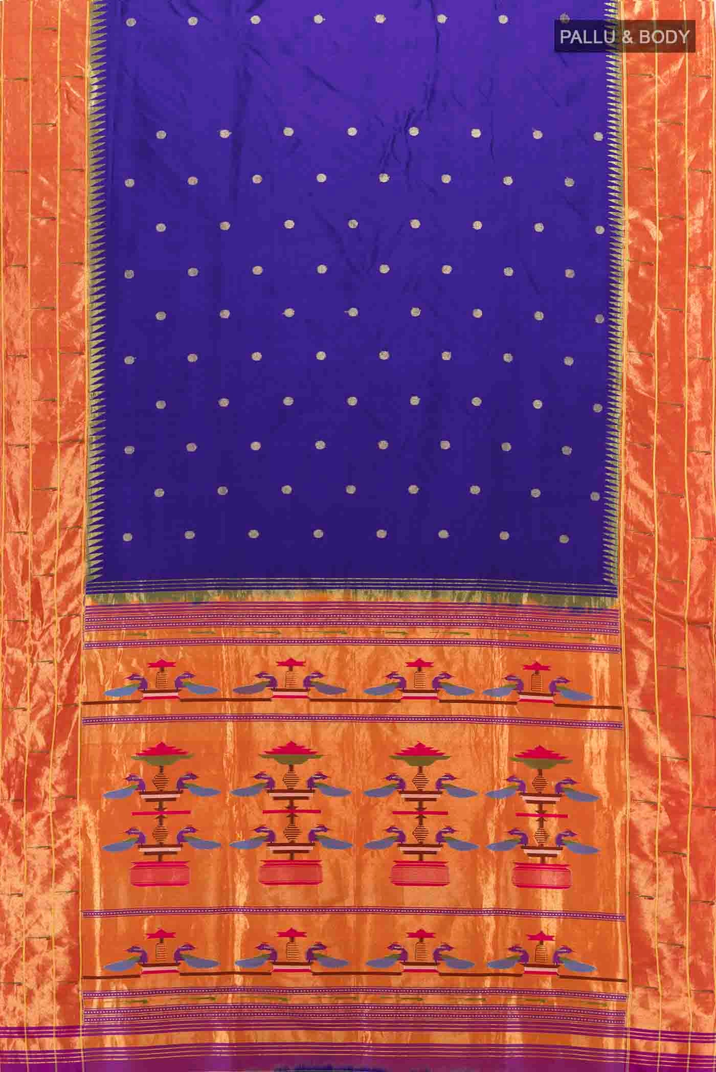 Dark Blue Paithani Silk Saree - Image 5