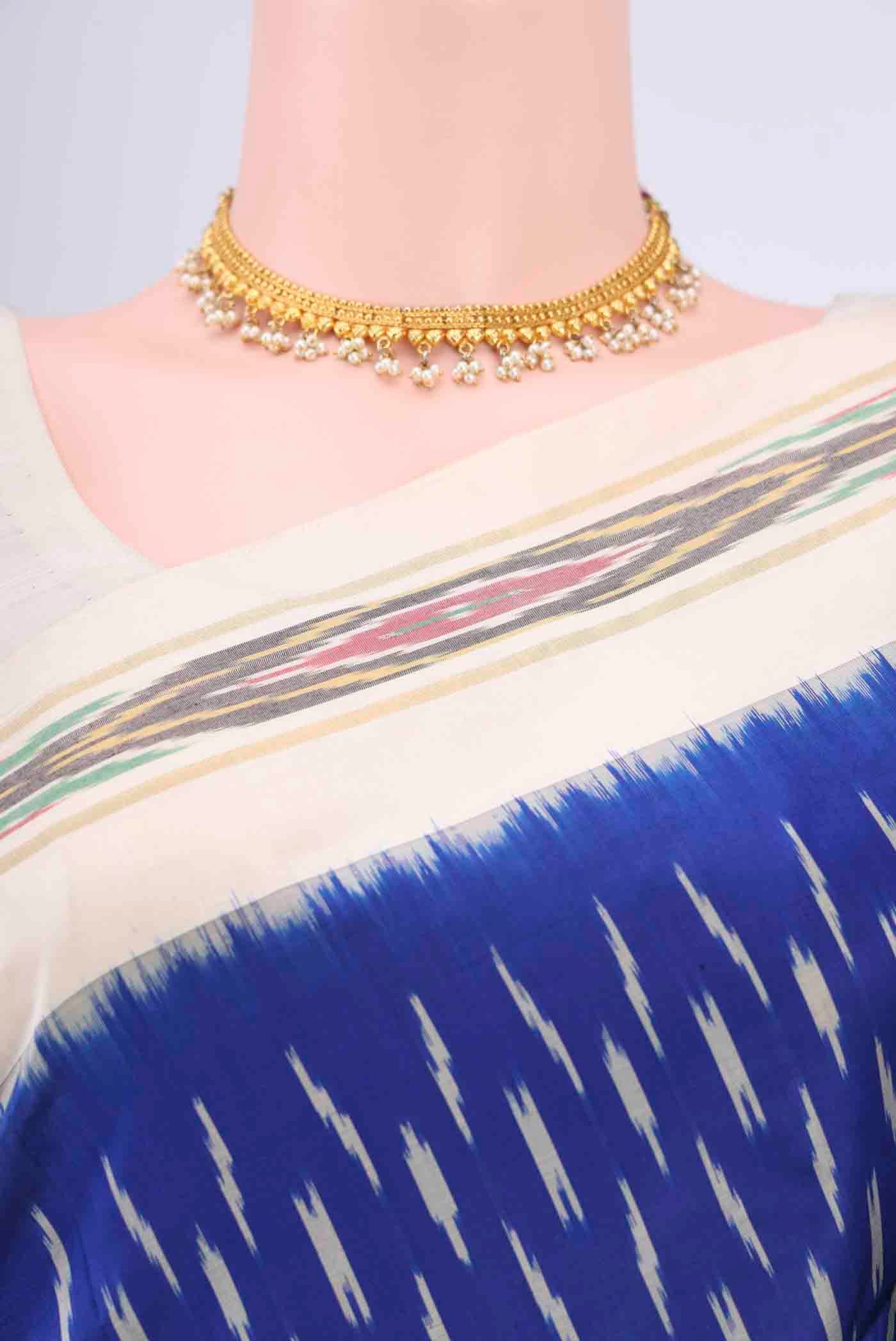 Dark Blue Pochampally Saree - Image 2