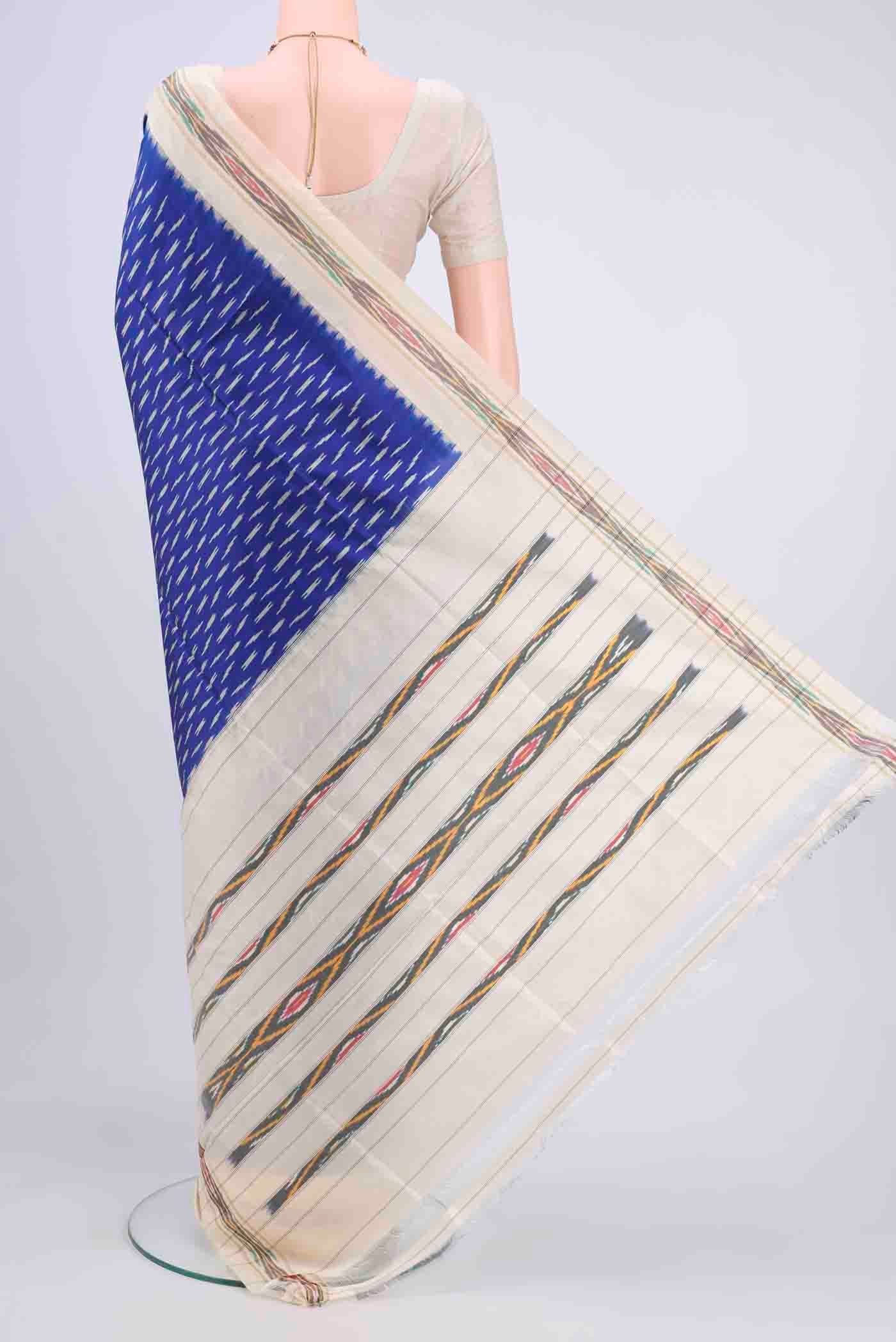 Dark Blue Pochampally Saree - Image 3