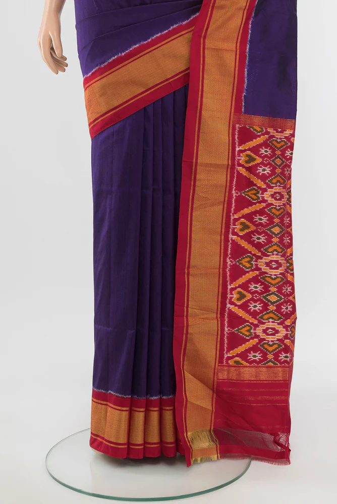 Dark Blue Pochampally Silk Saree - Image 3