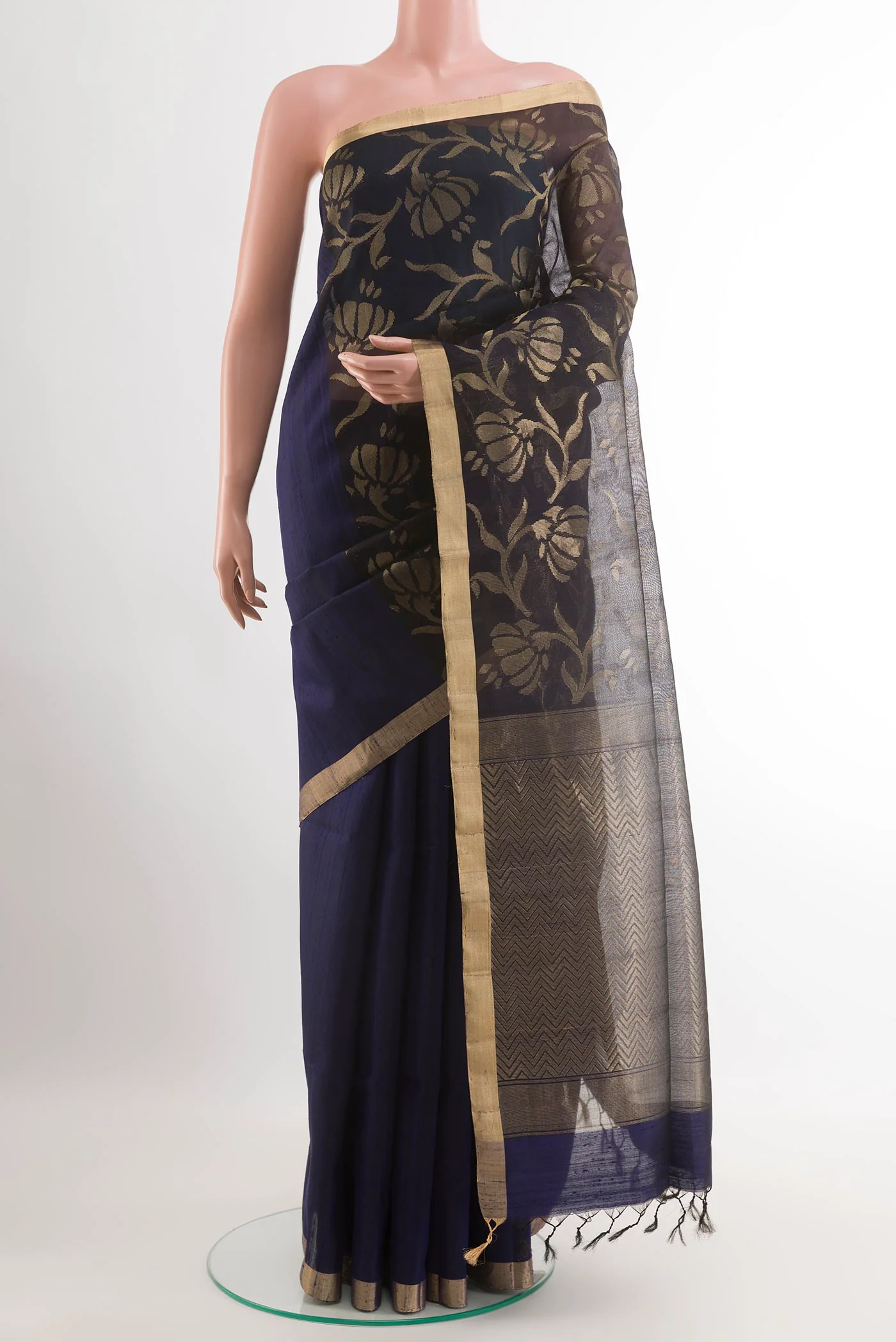Navy Blue Raw Silk Saree