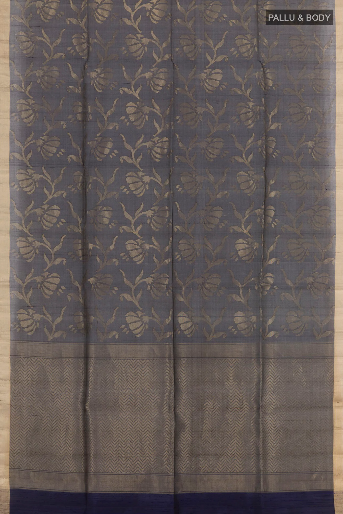 Navy Blue Raw Silk Saree - Image 3