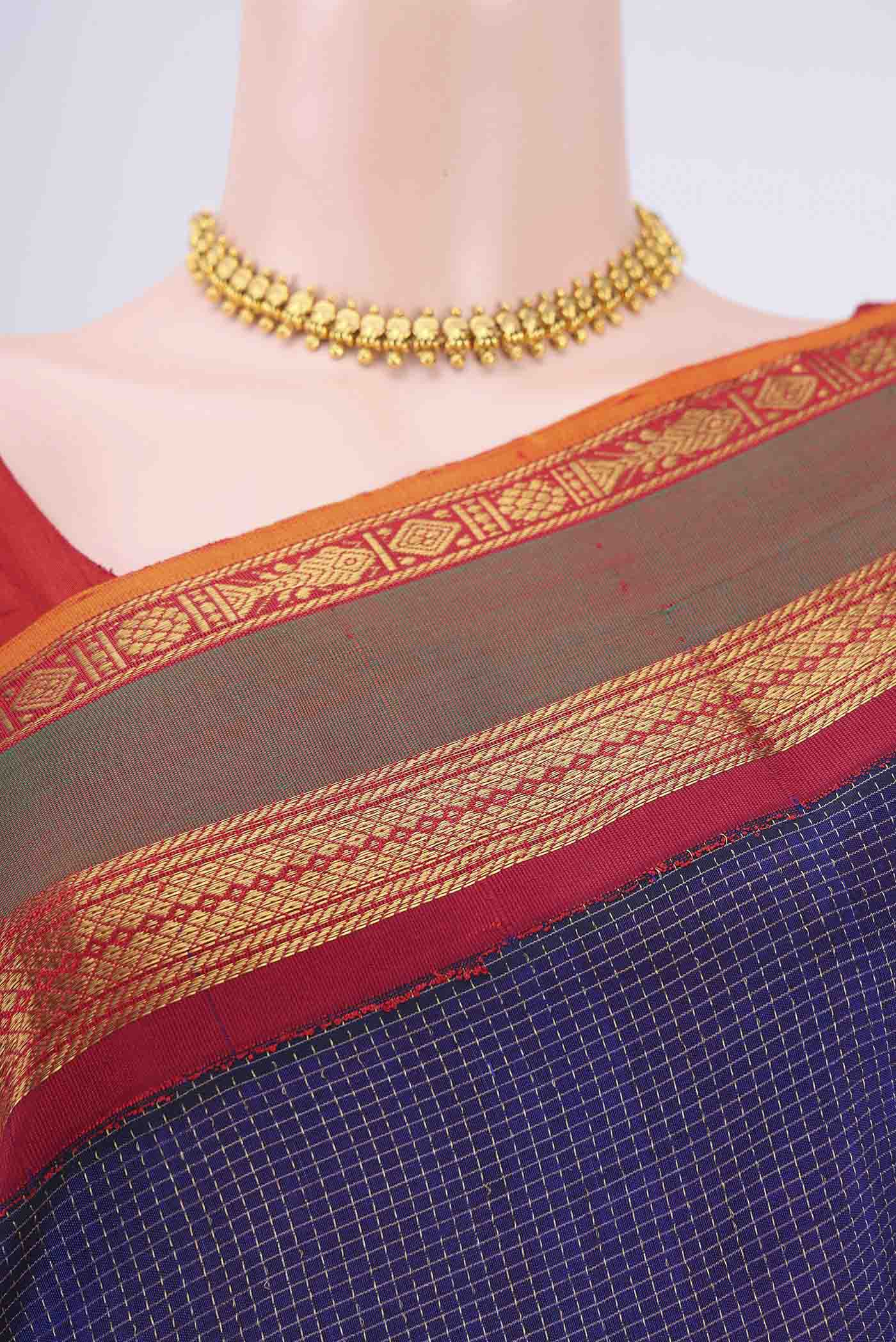 Dark Blue Silk Cotton Saree - Image 2