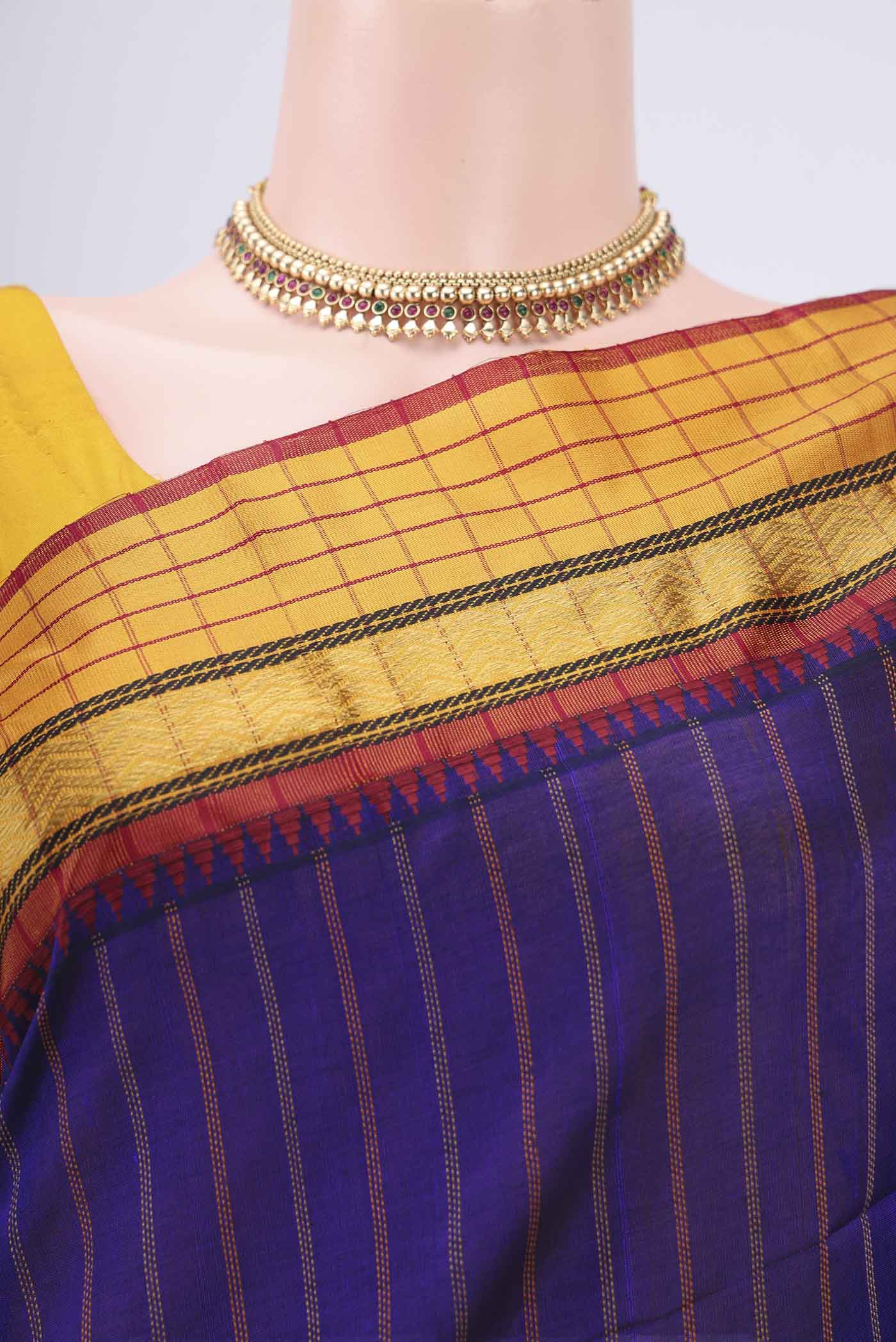 Dark Blue Silk Cotton Saree - Image 2