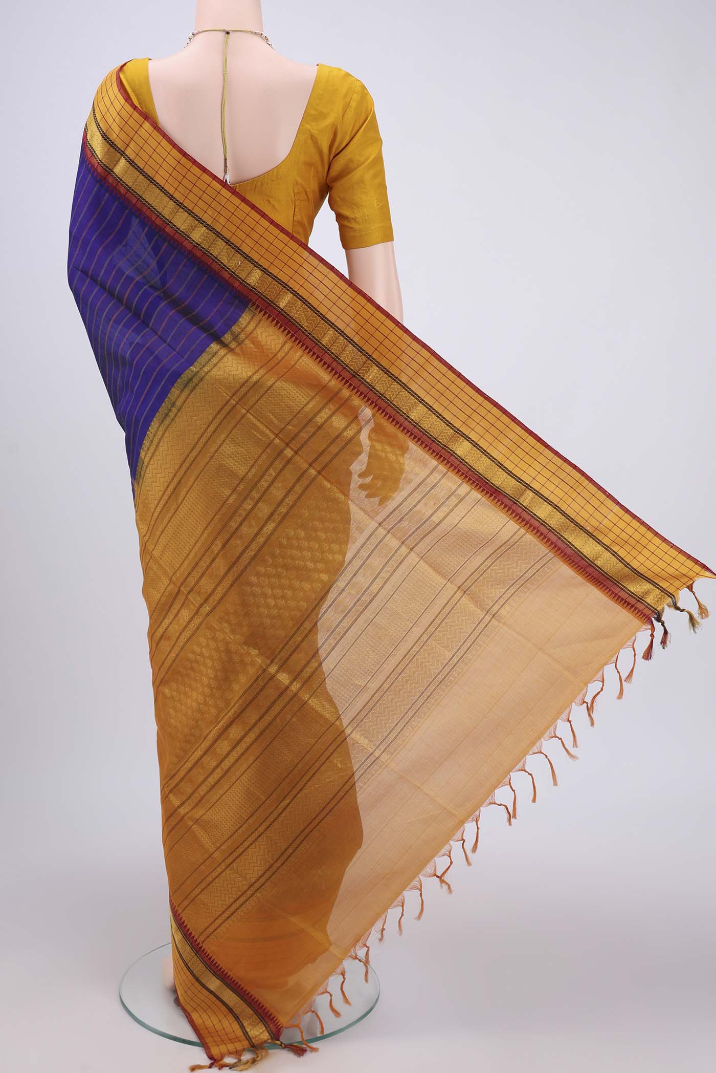 Dark Blue Silk Cotton Saree - Image 3