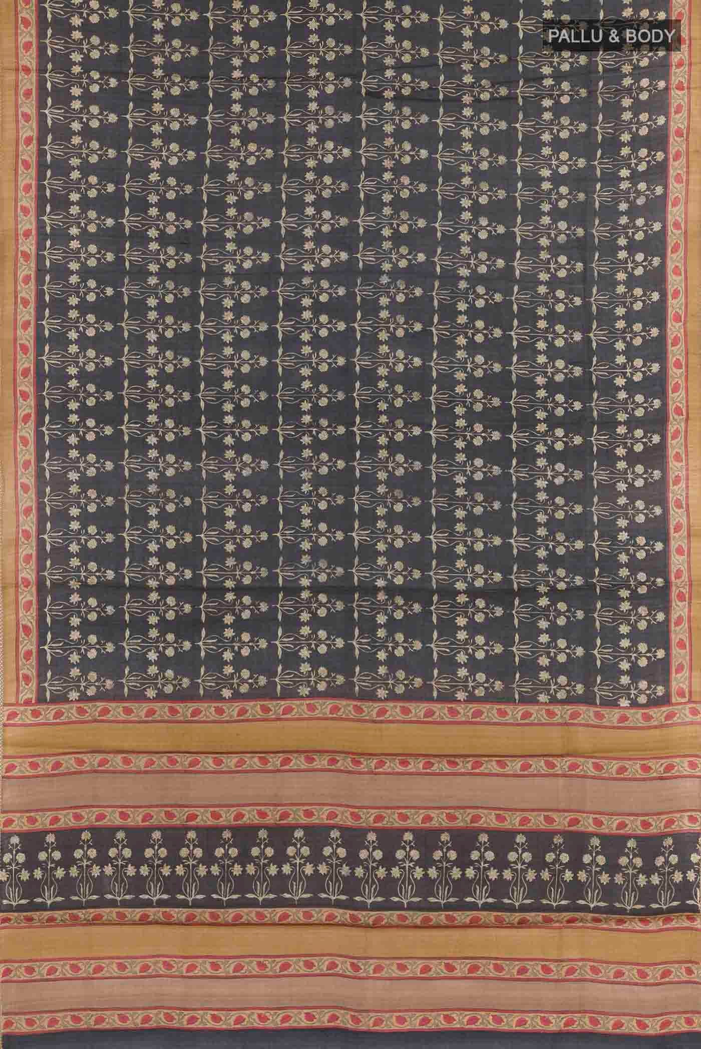 Dark Blue Tussar Saree - Image 3