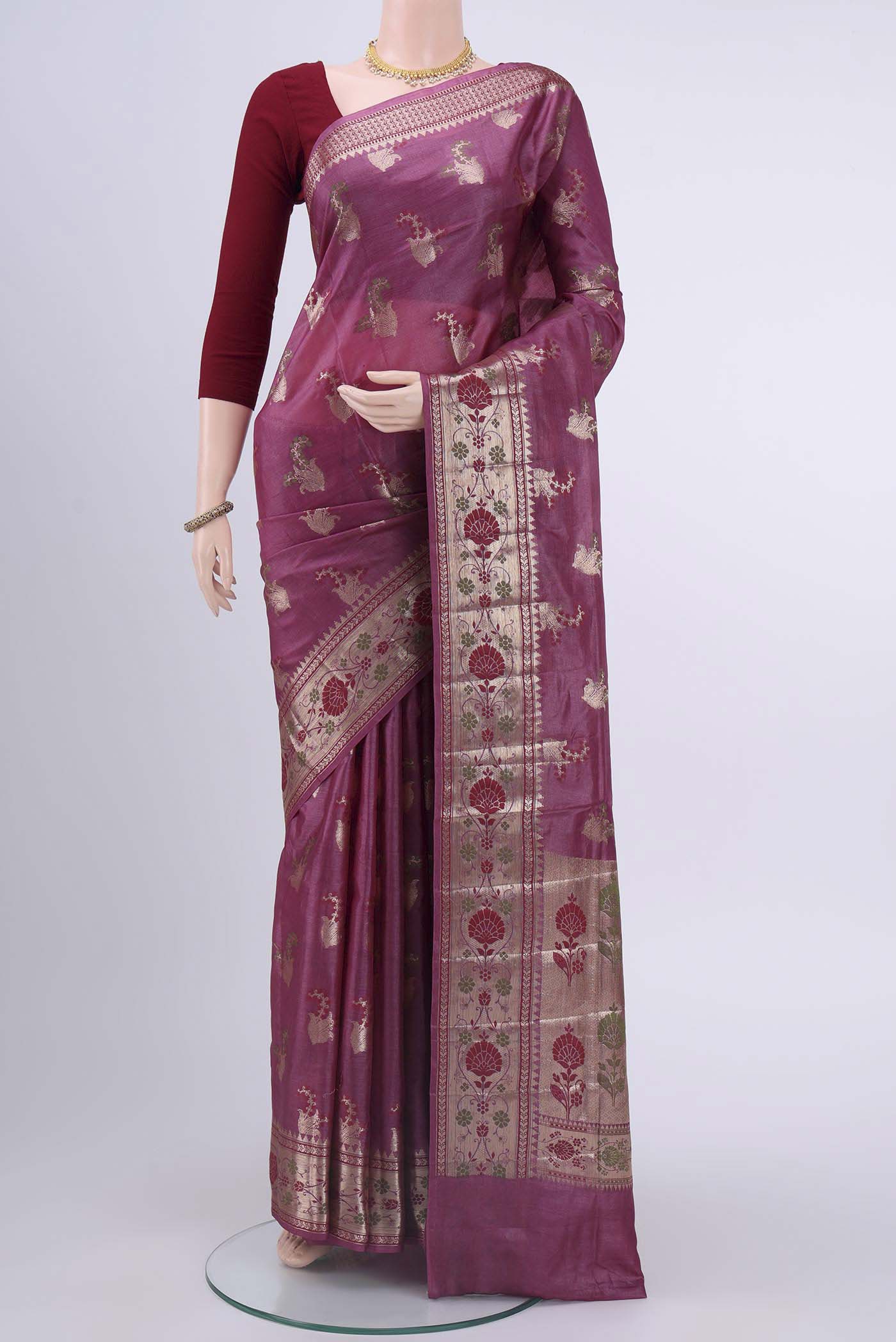 Dark Mauve Banarasi Raw Silk Saree