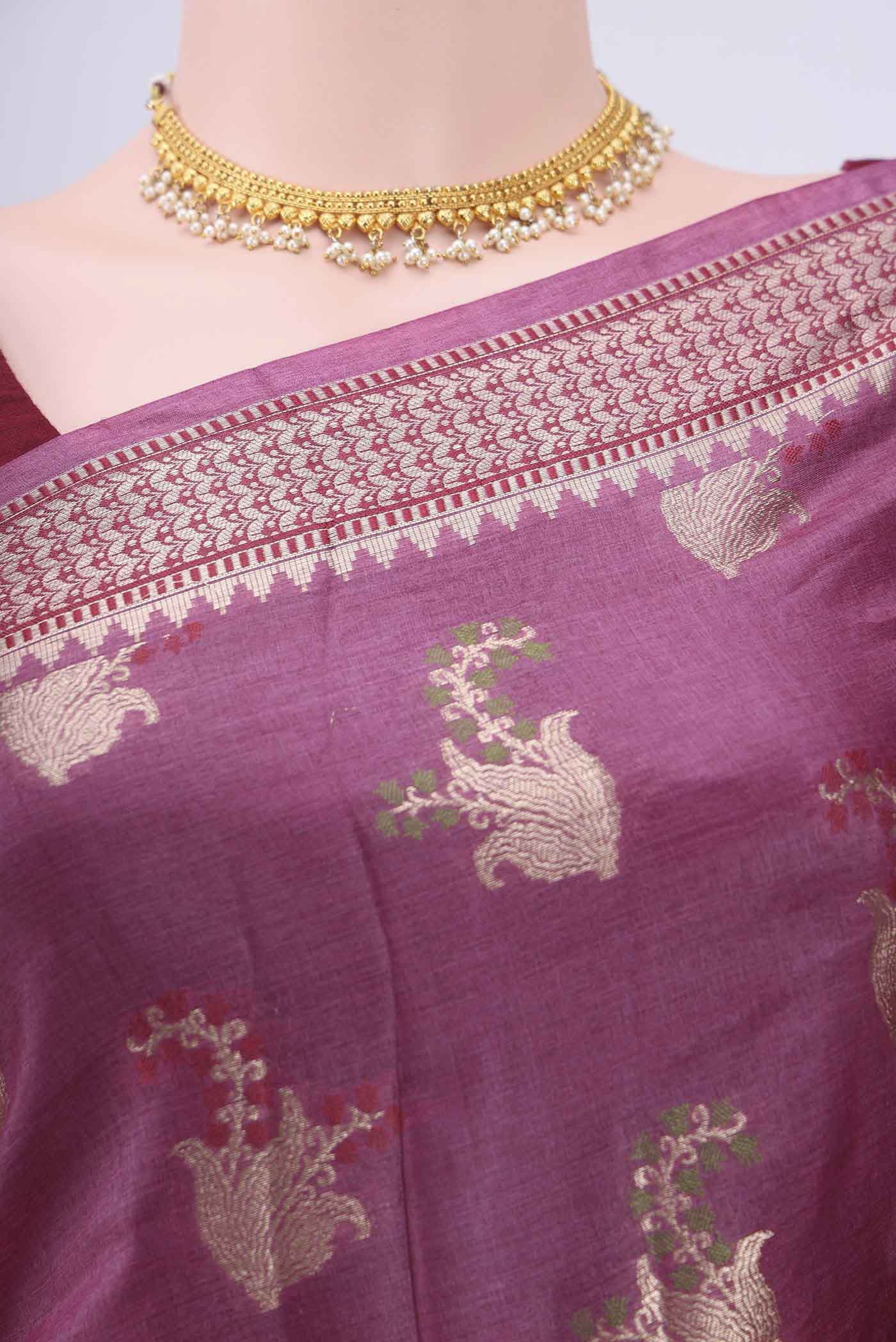 Dark Mauve Banarasi Raw Silk Saree - Image 2