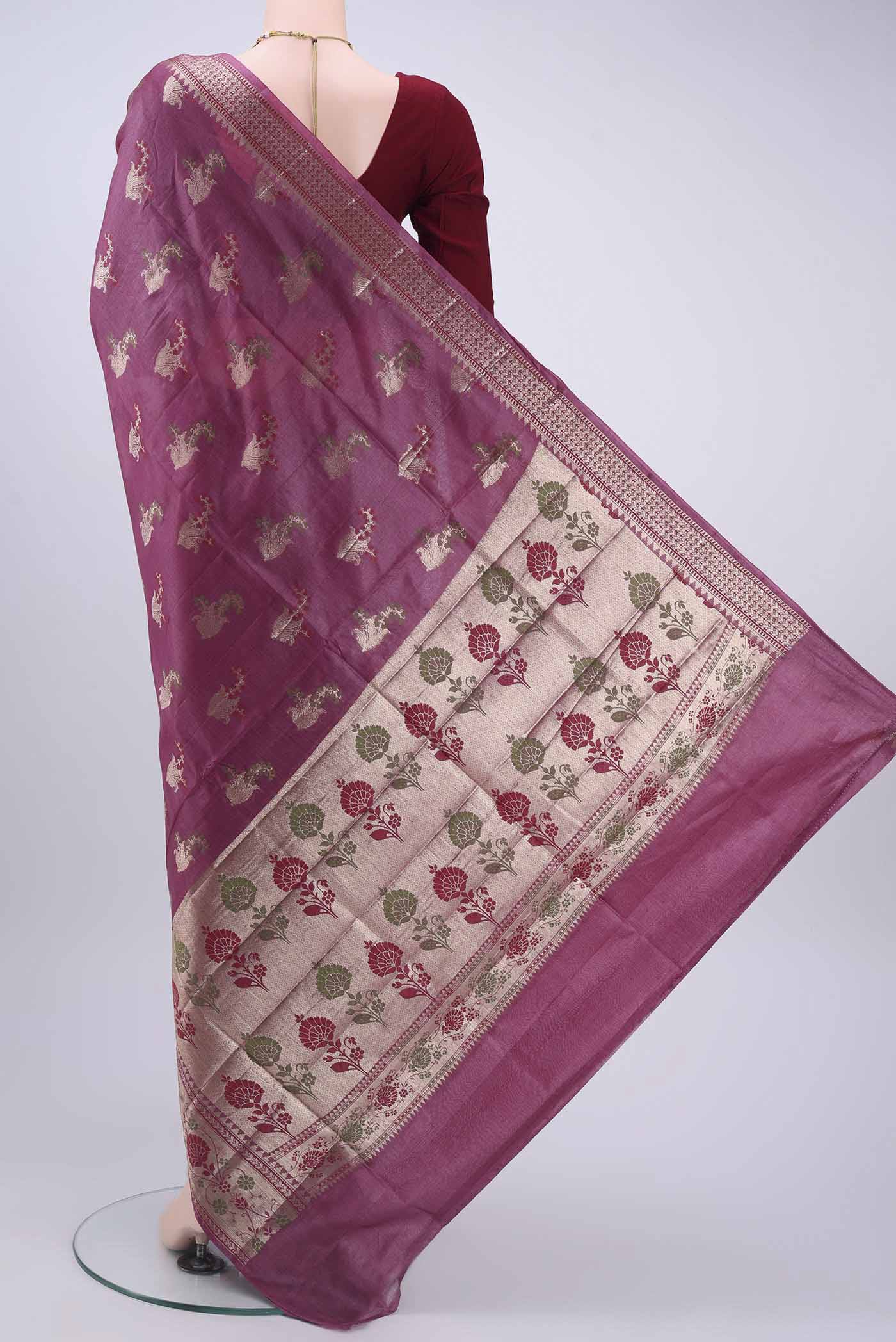 Dark Mauve Banarasi Raw Silk Saree - Image 3