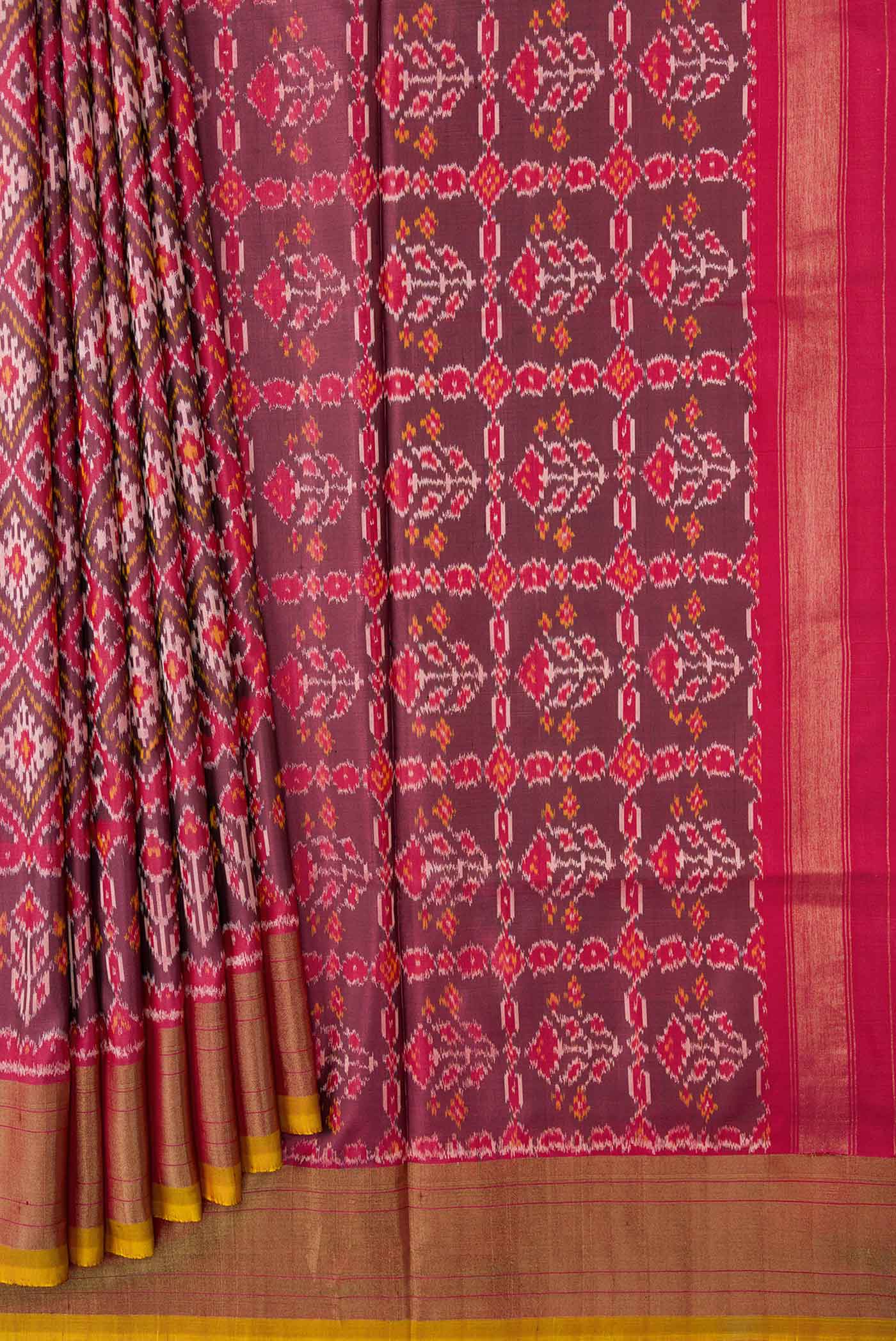 Dark Mauve Dual Tone Double Ikat Saree - Image 4