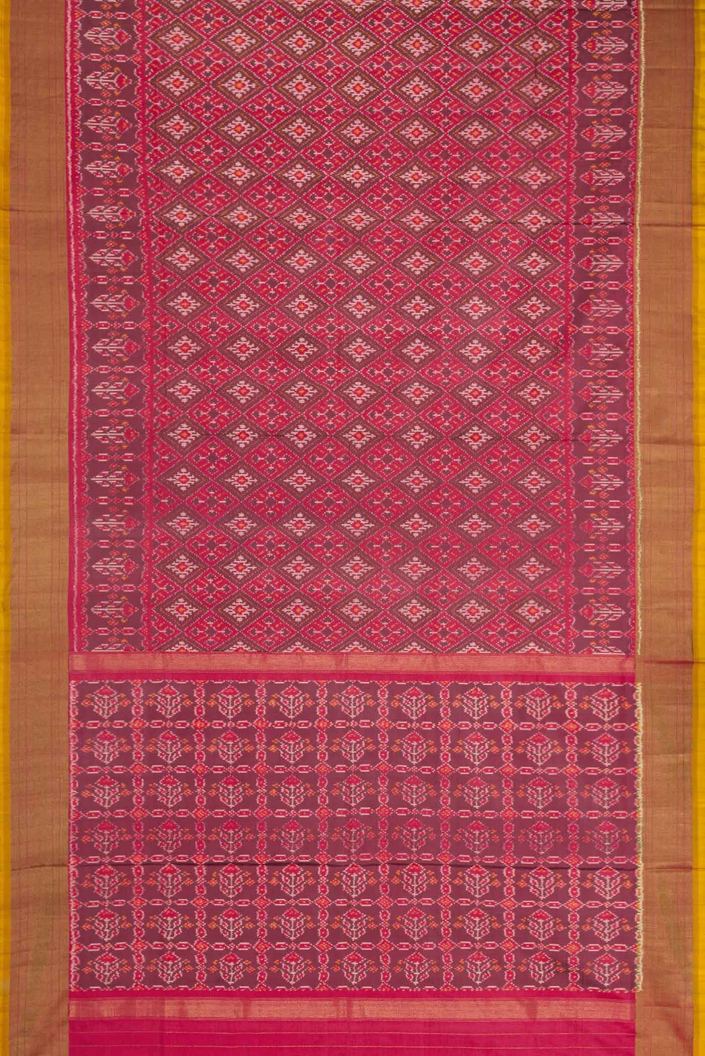 Dark Mauve Dual Tone Double Ikat Saree - Image 6
