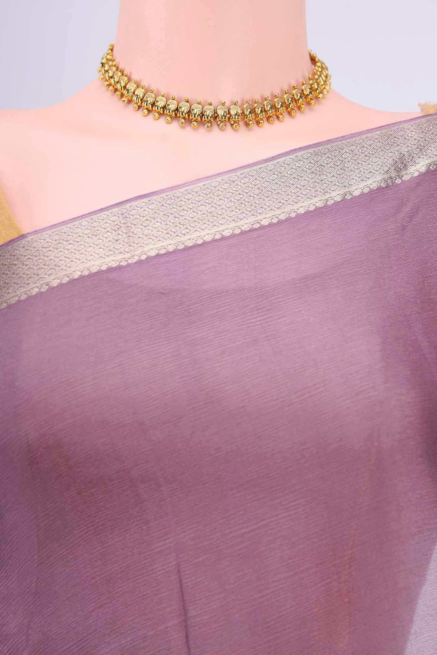 Dark Mauve Dual Tone Mysore Chiffon Saree - Image 2