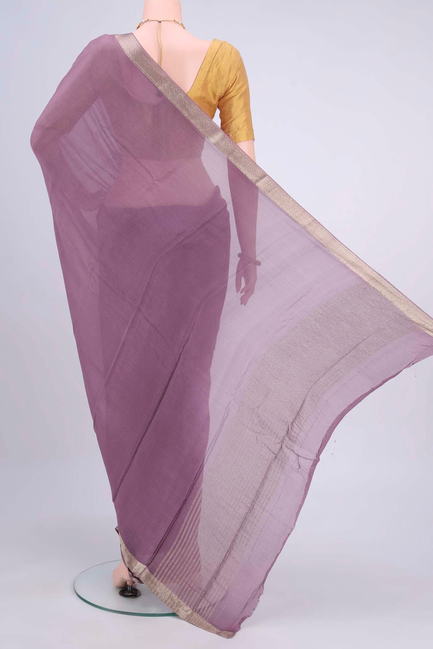 Dark Mauve Dual Tone Mysore Chiffon Saree - Image 3