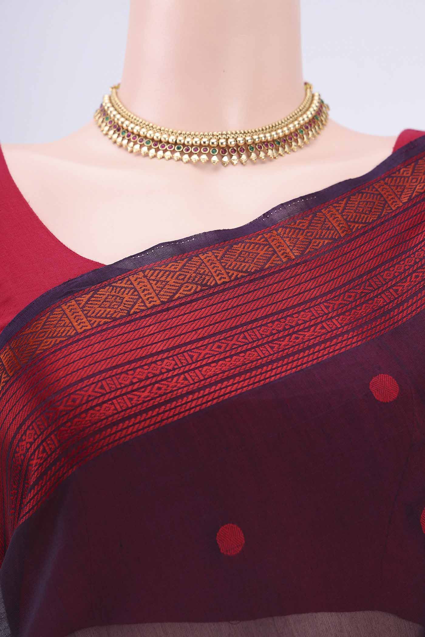 Navy Blue Silk Cotton Saree - Image 2