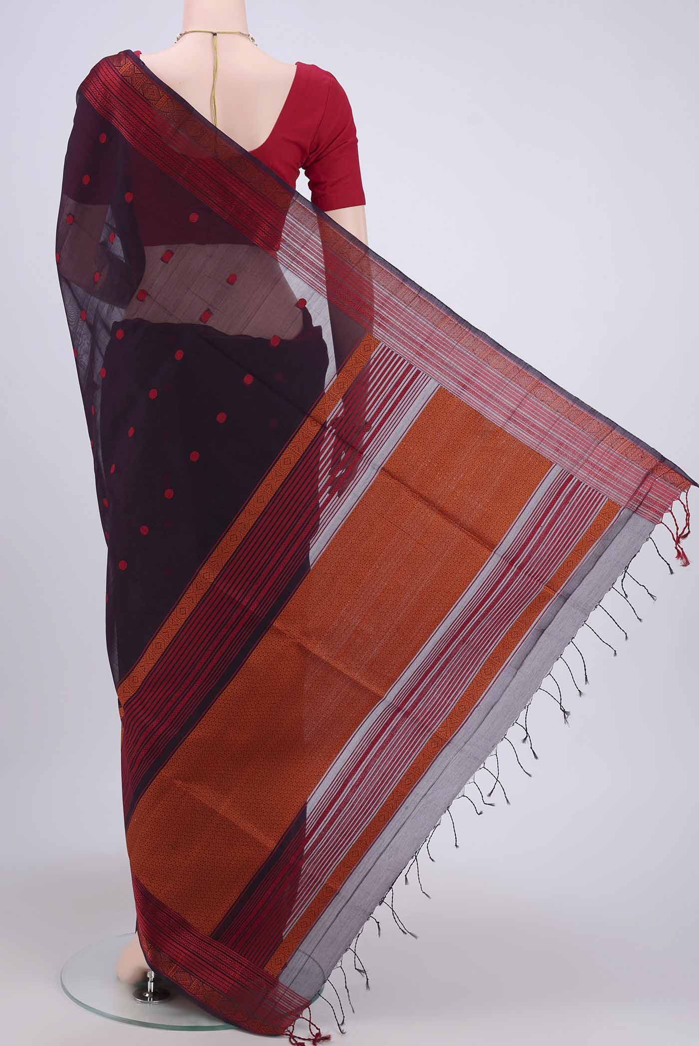 Navy Blue Silk Cotton Saree - Image 3