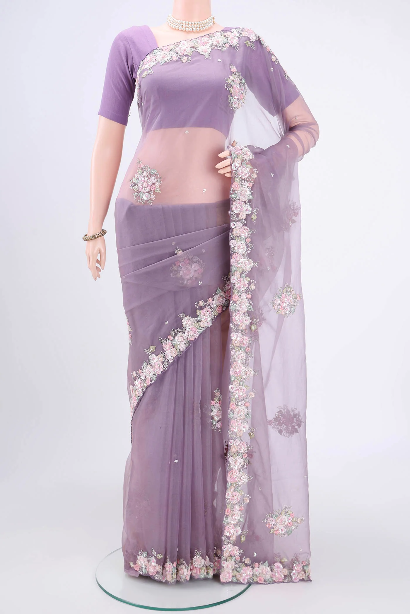 Lavender Organza Silk Saree