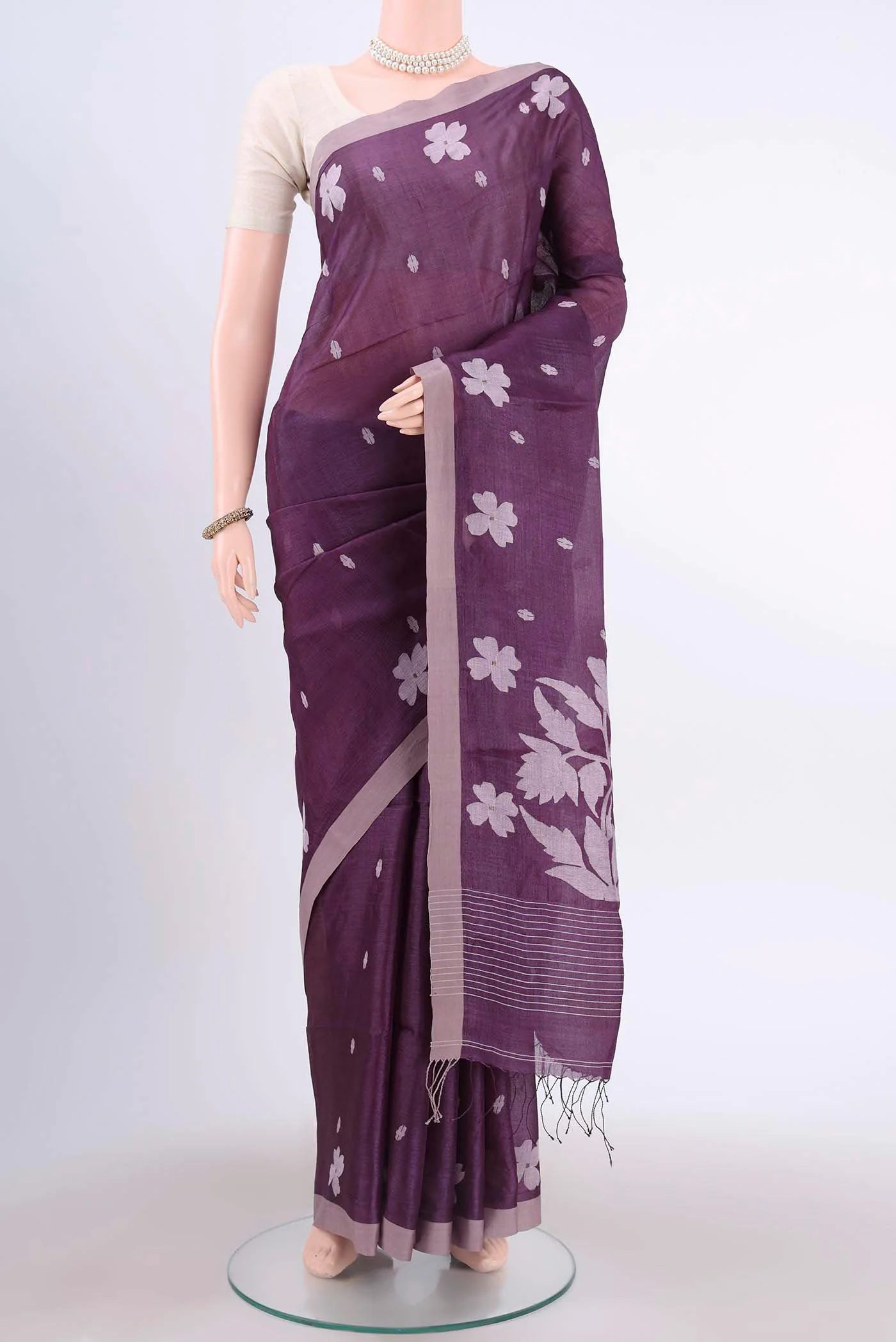 Dark Mauve Tussar Silk Saree