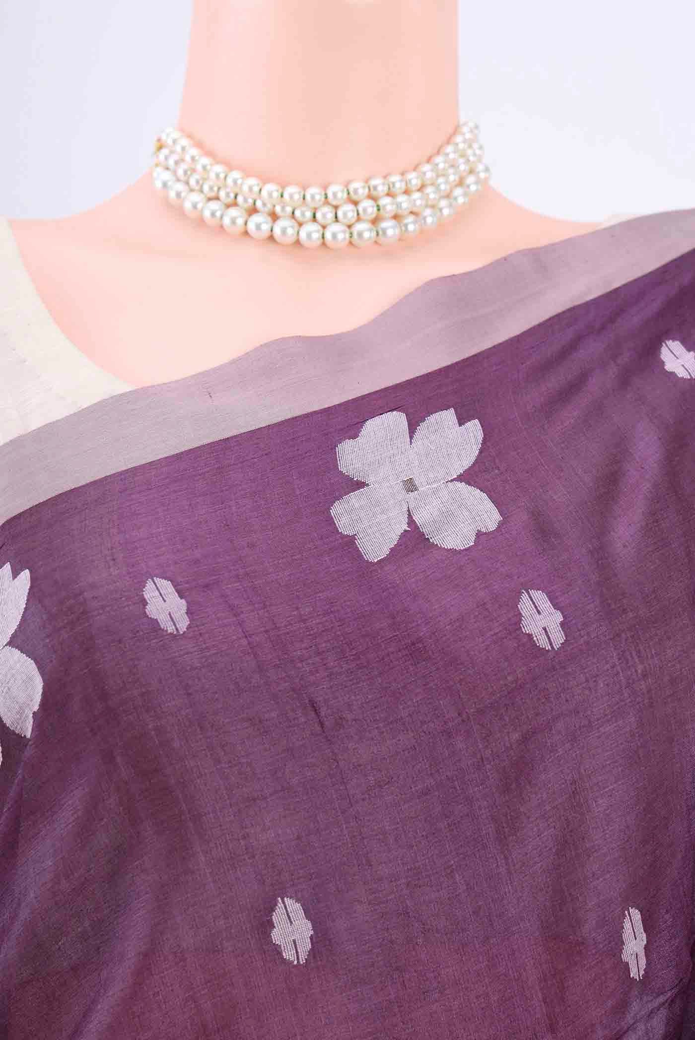 Dark Mauve Tussar Silk Saree - Image 2