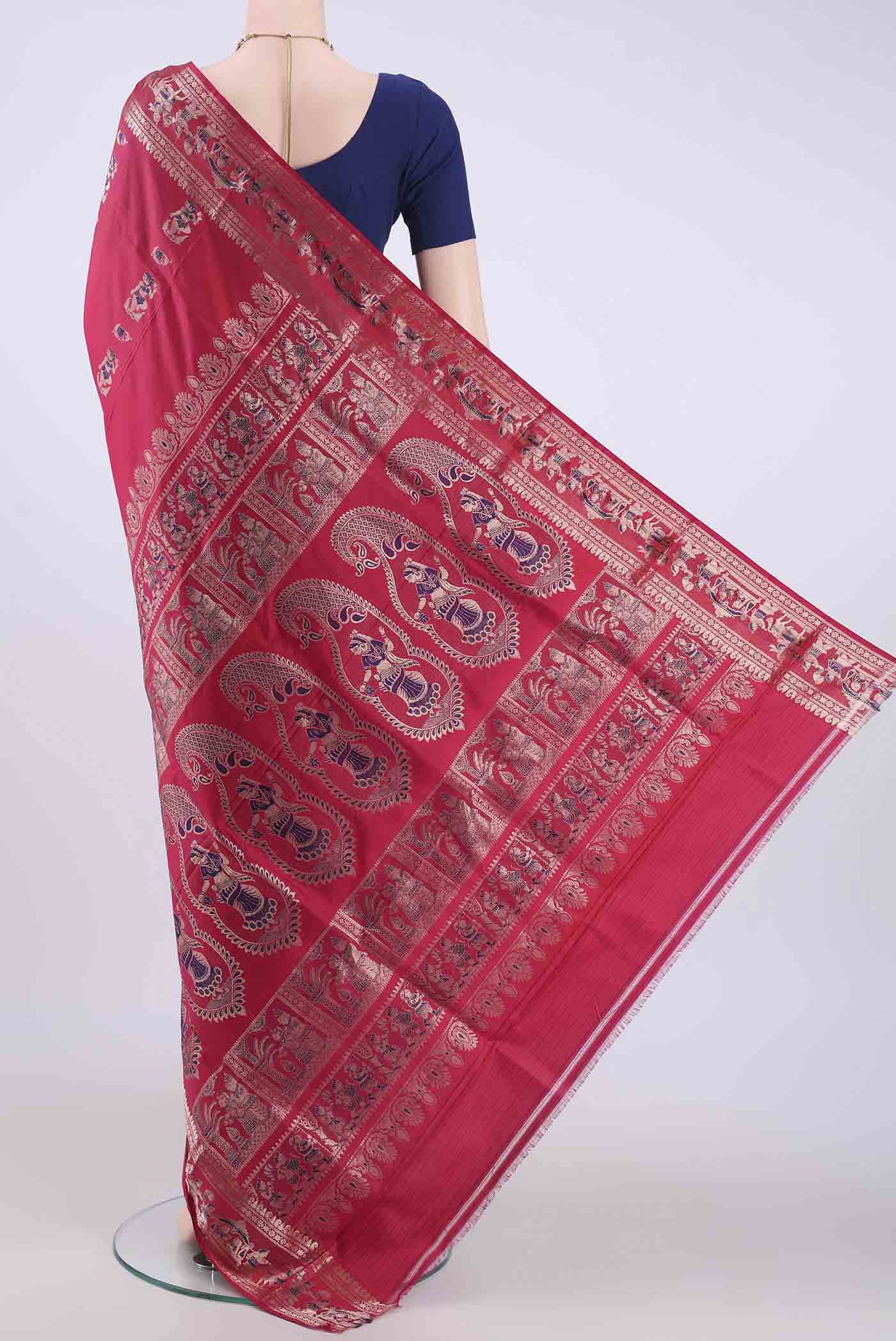 Dark Pink Baluchari Silk Saree - Image 3