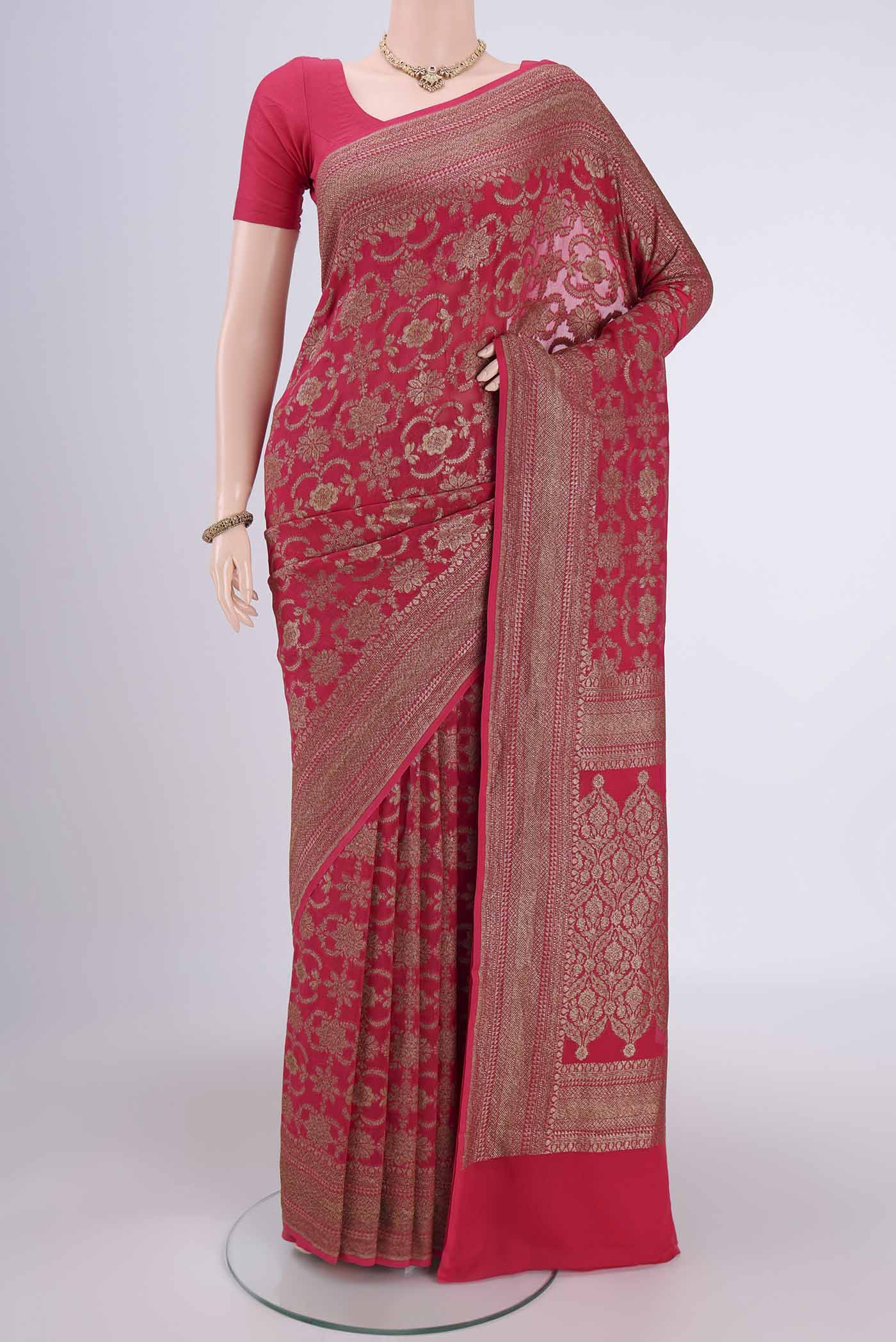 Dark Pink Banarasi Georgette Saree