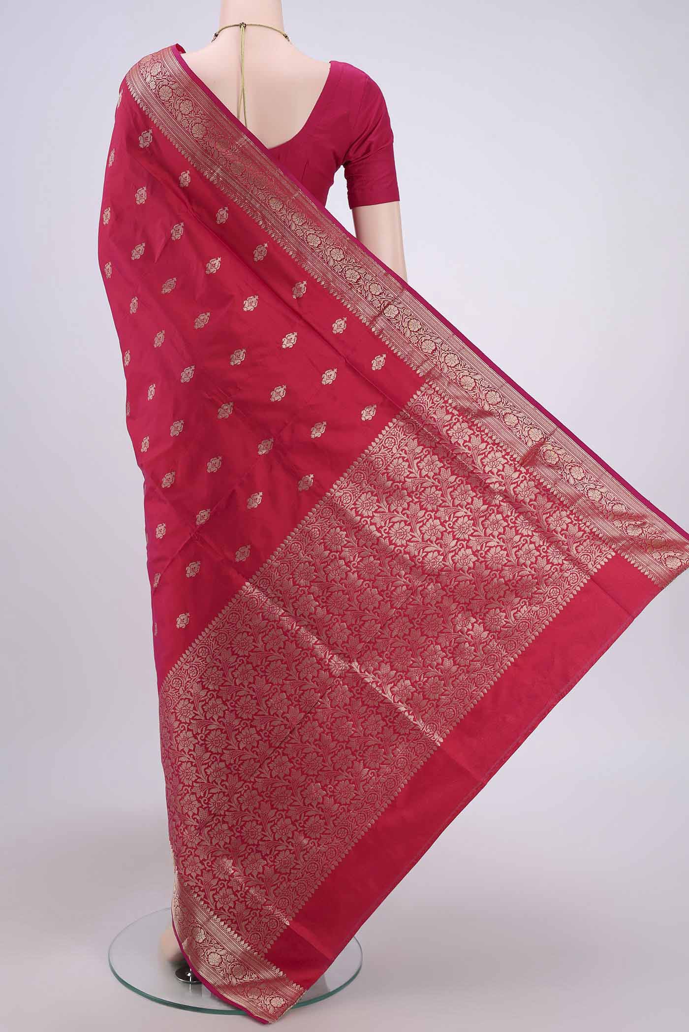 Dark Pink Banarasi Katan Silk Saree - Image 3