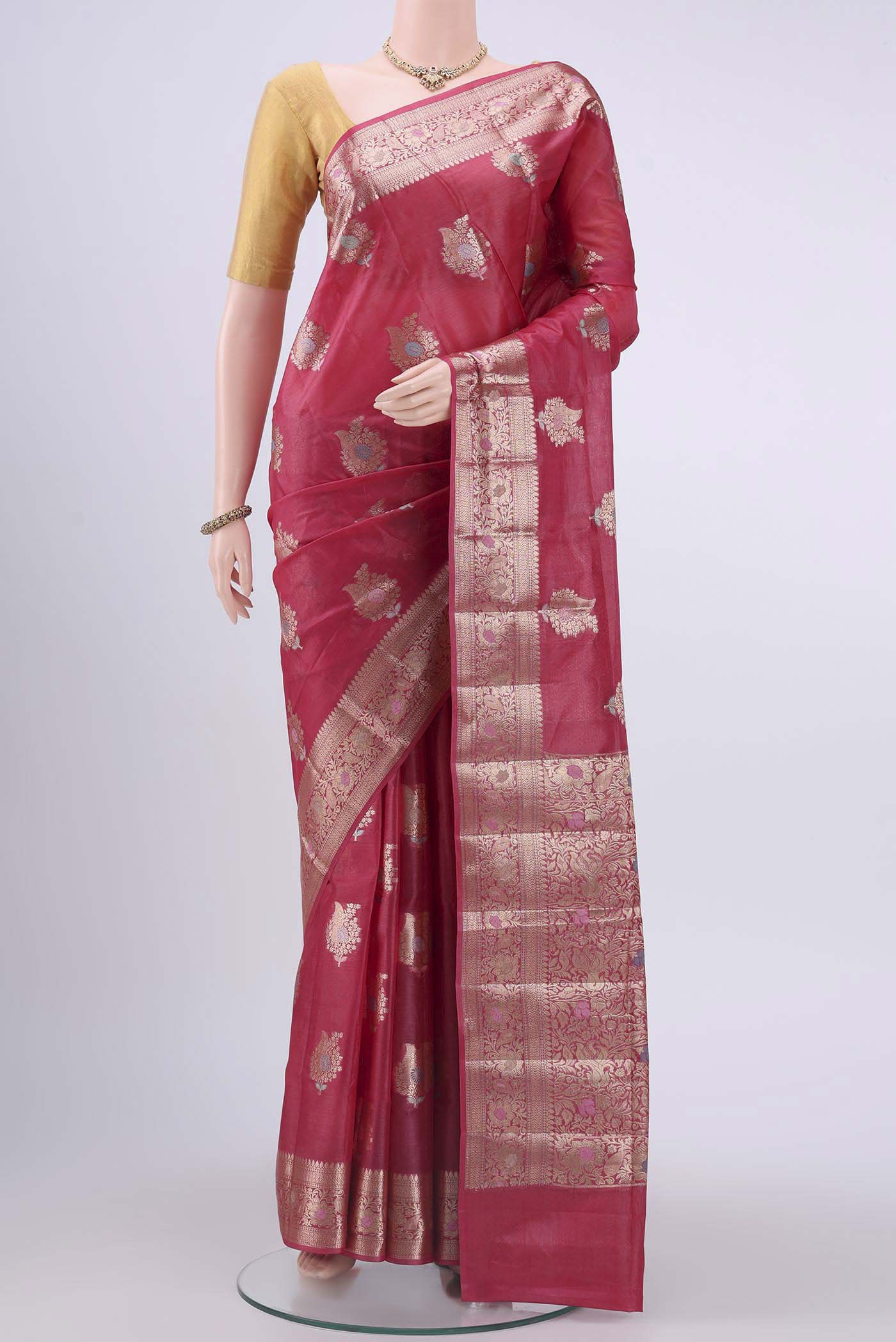 Dark Pink Banarasi Raw Silk Saree