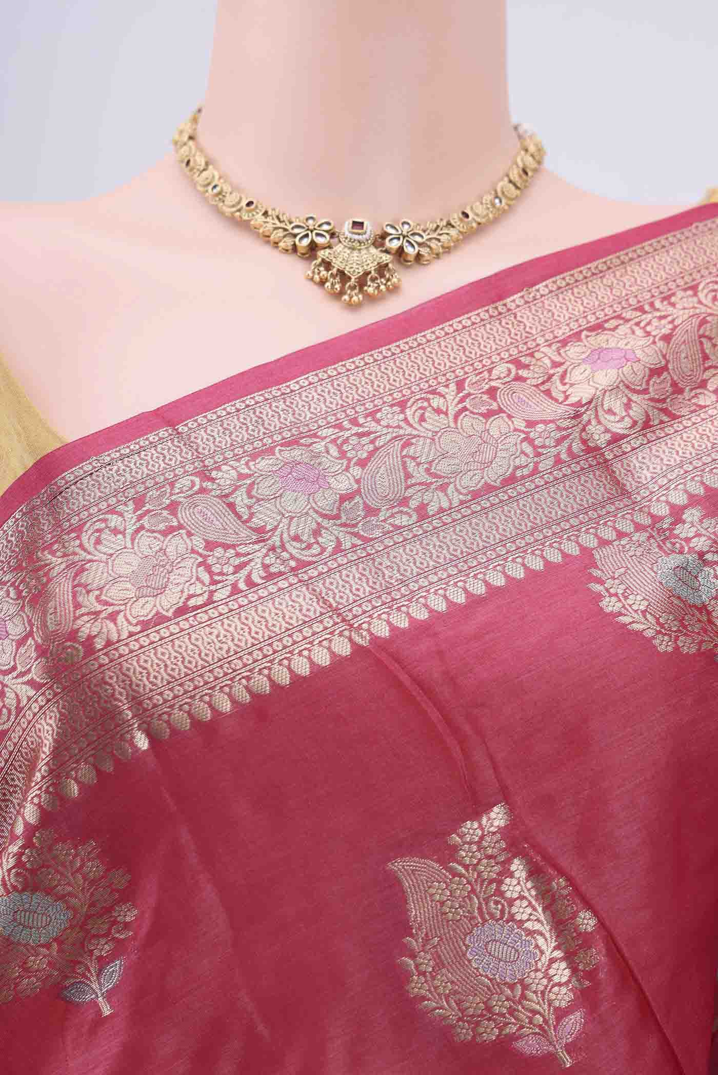 Dark Pink Banarasi Raw Silk Saree - Image 2