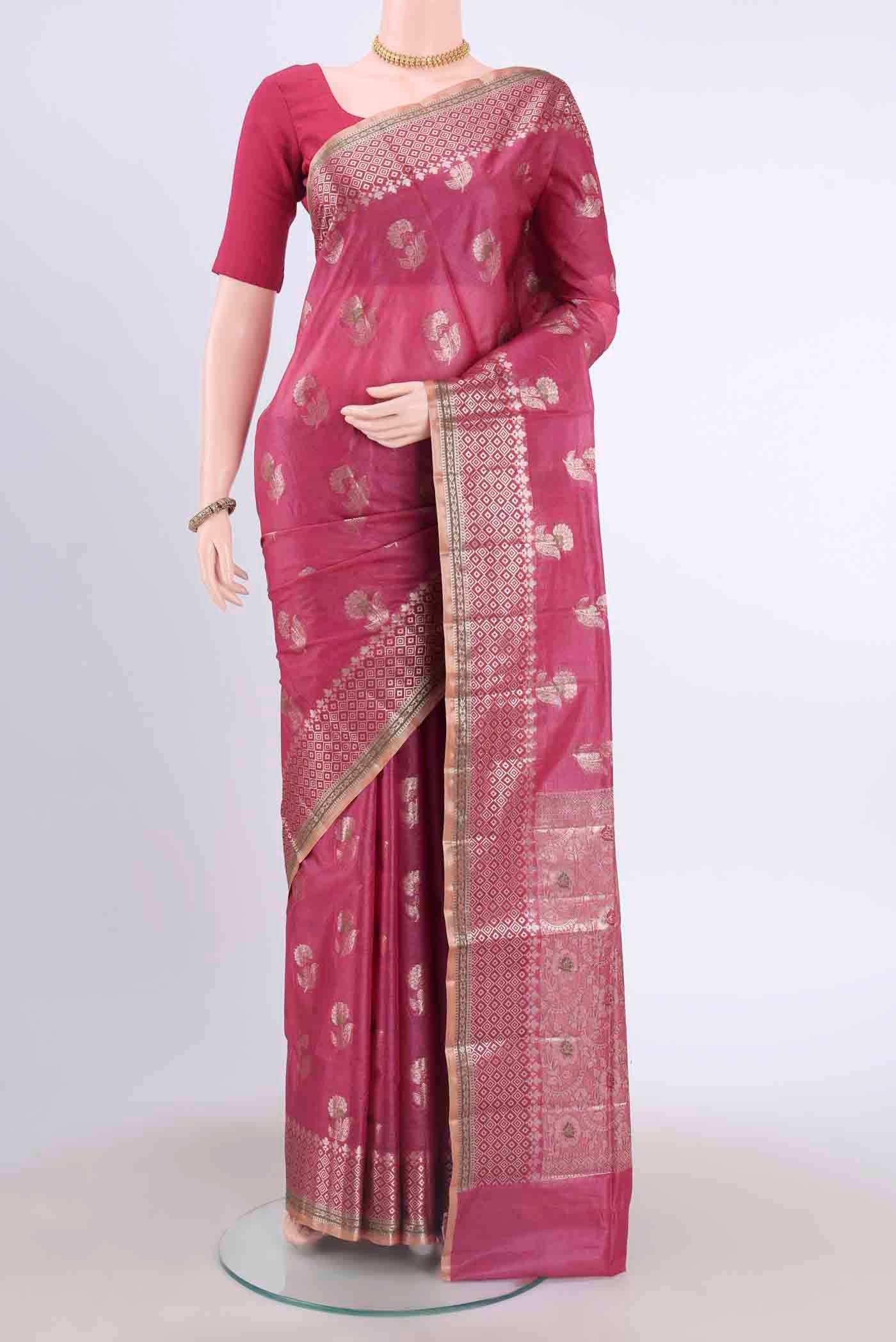 Pink Banarasi Tussar Silk Saree