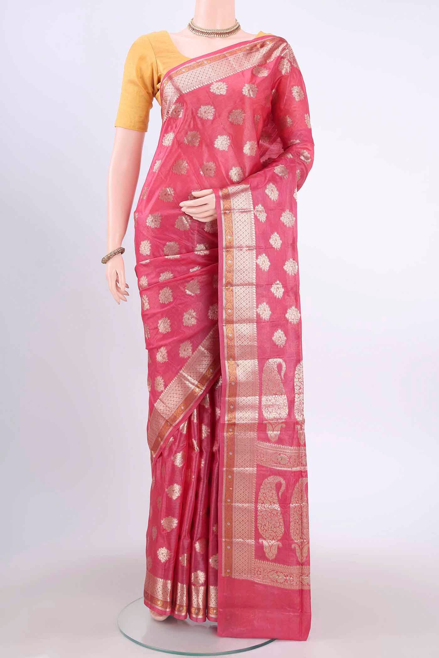 Dark Pink Banarasi Raw Silk Saree