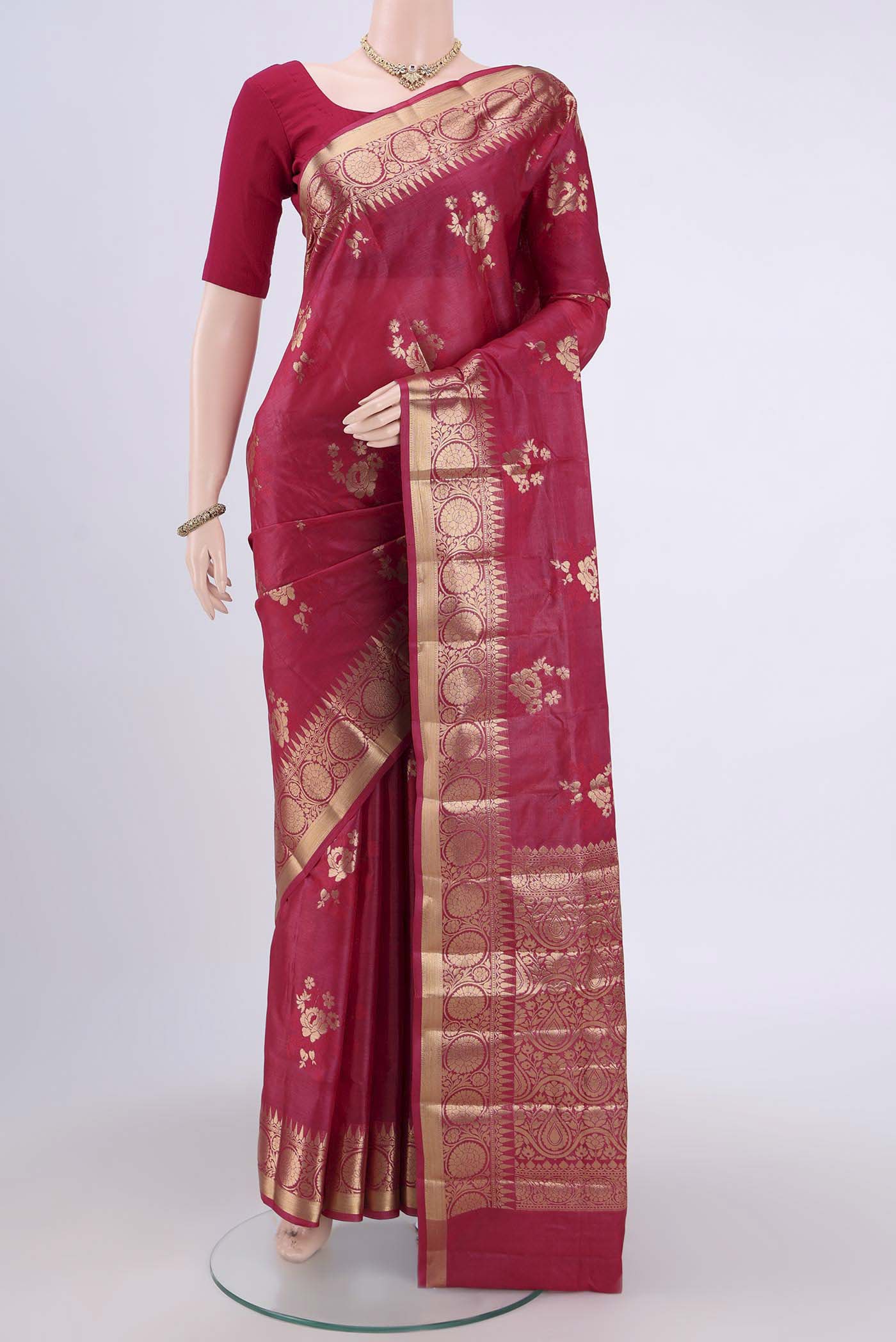 Dark Pink Banarasi Tussar Silk Saree