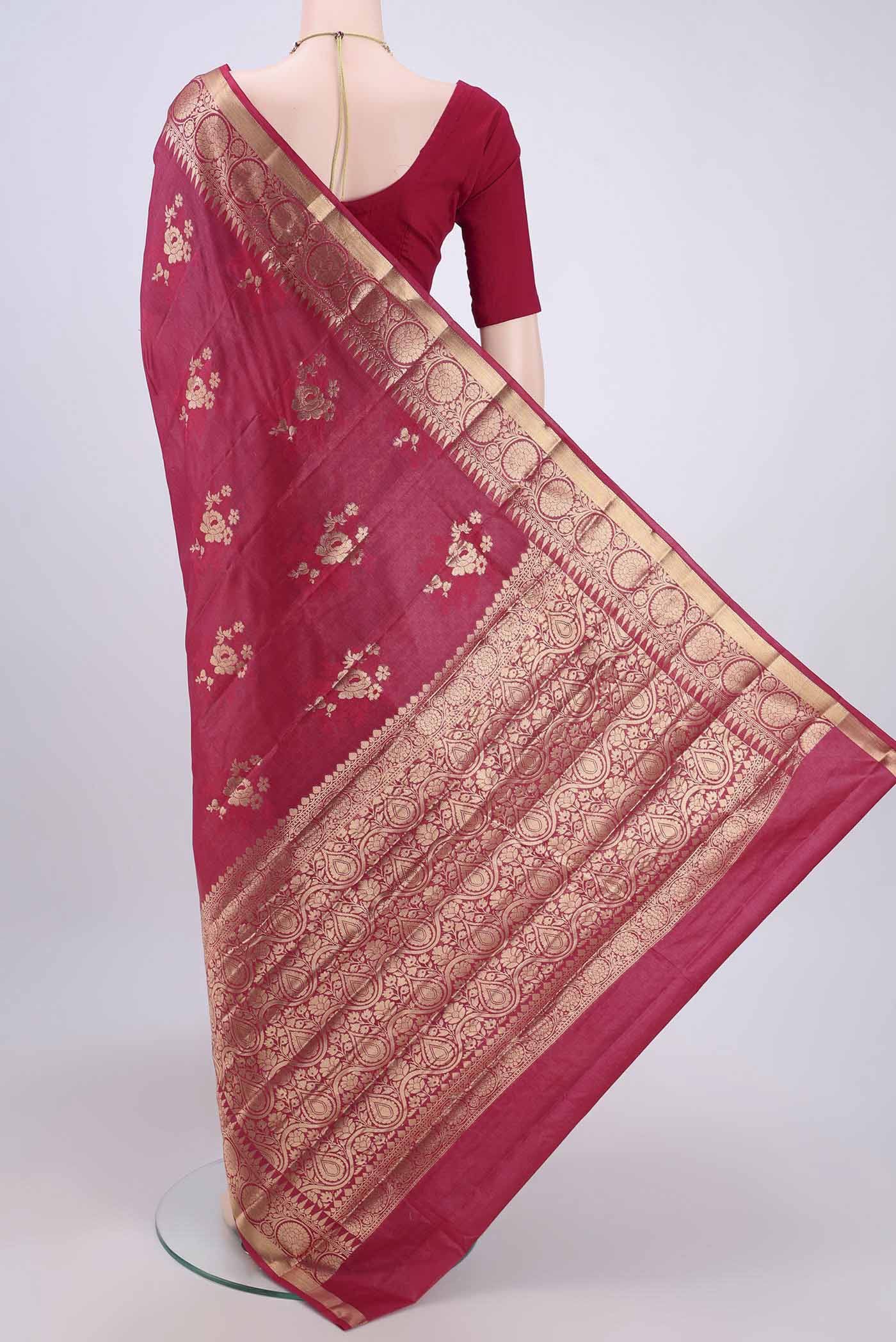 Dark Pink Banarasi Tussar Silk Saree - Image 3
