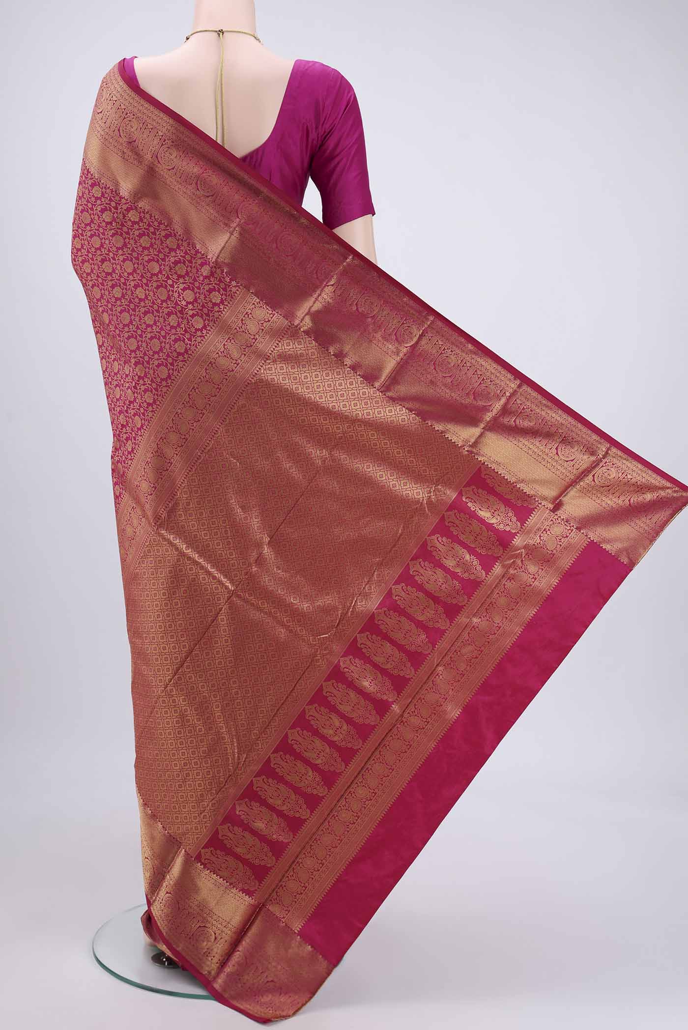 Dark Pink Bangalore Silk Saree - Image 3