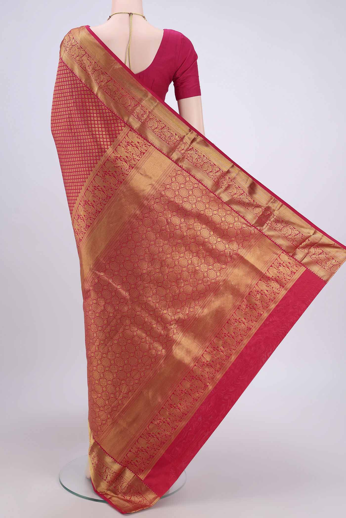 Dark Pink Bangalore Silk Saree - Image 3