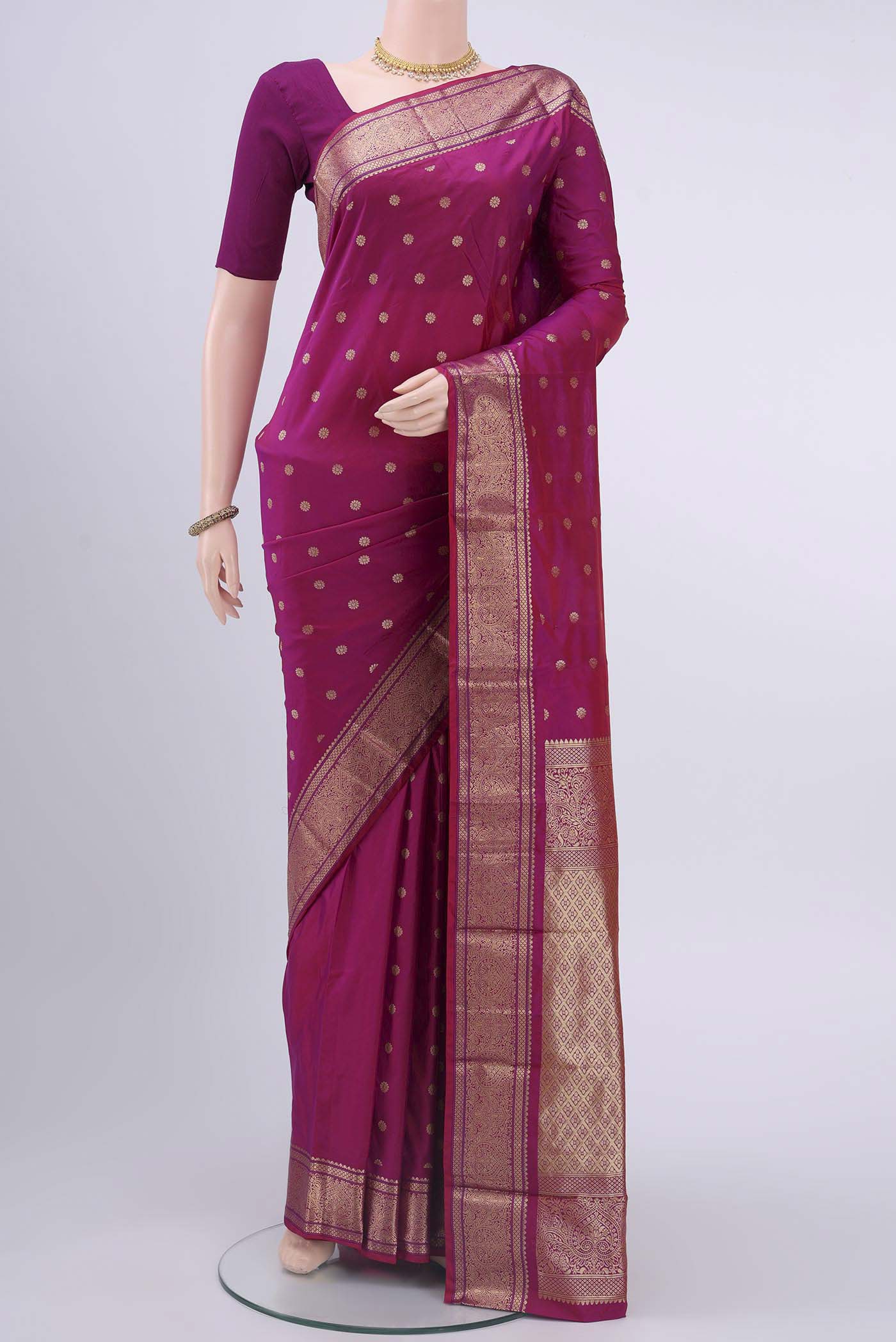 Dark Pink Blended Bangalore Silk Saree