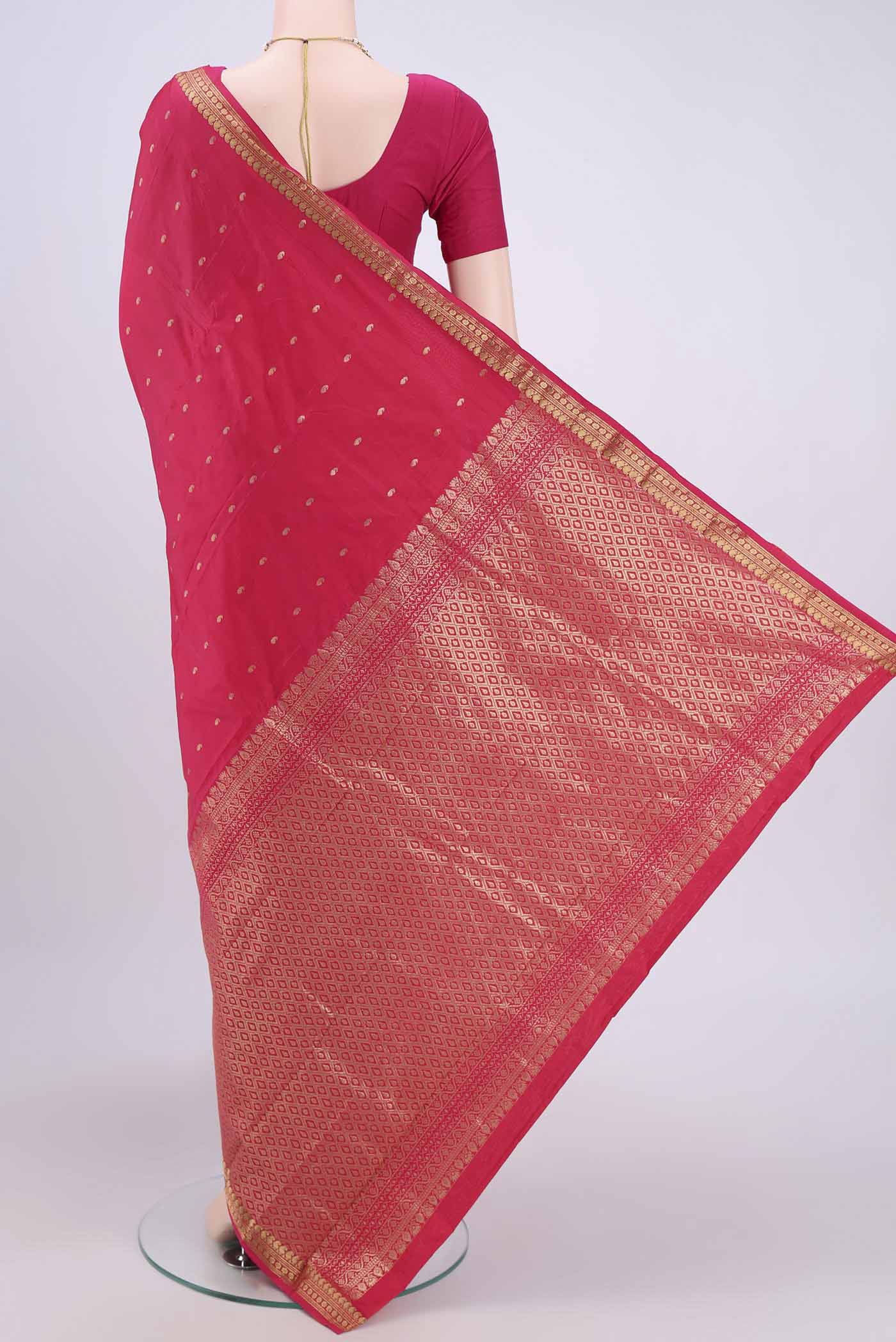 Dark Pink Blended Bangalore Silk Saree - Image 3