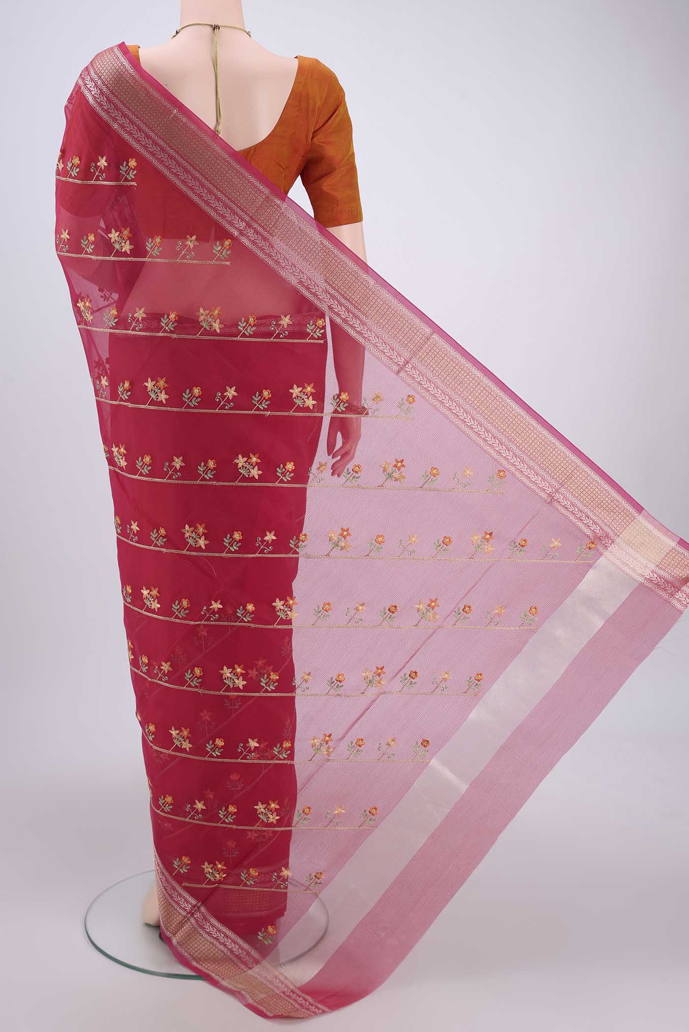 Dark Pink Blended Kota Cotton Saree - Image 3