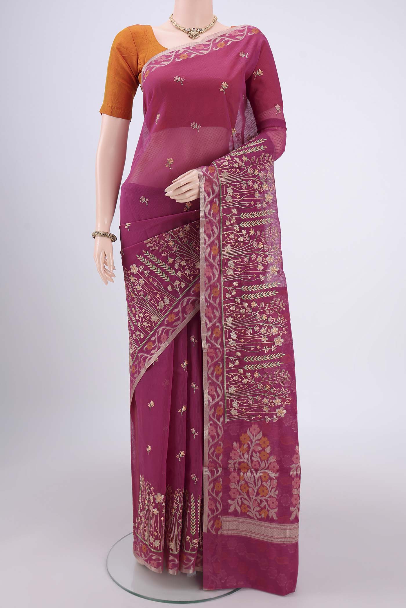 Dark Pink Blended Kota Cotton Saree