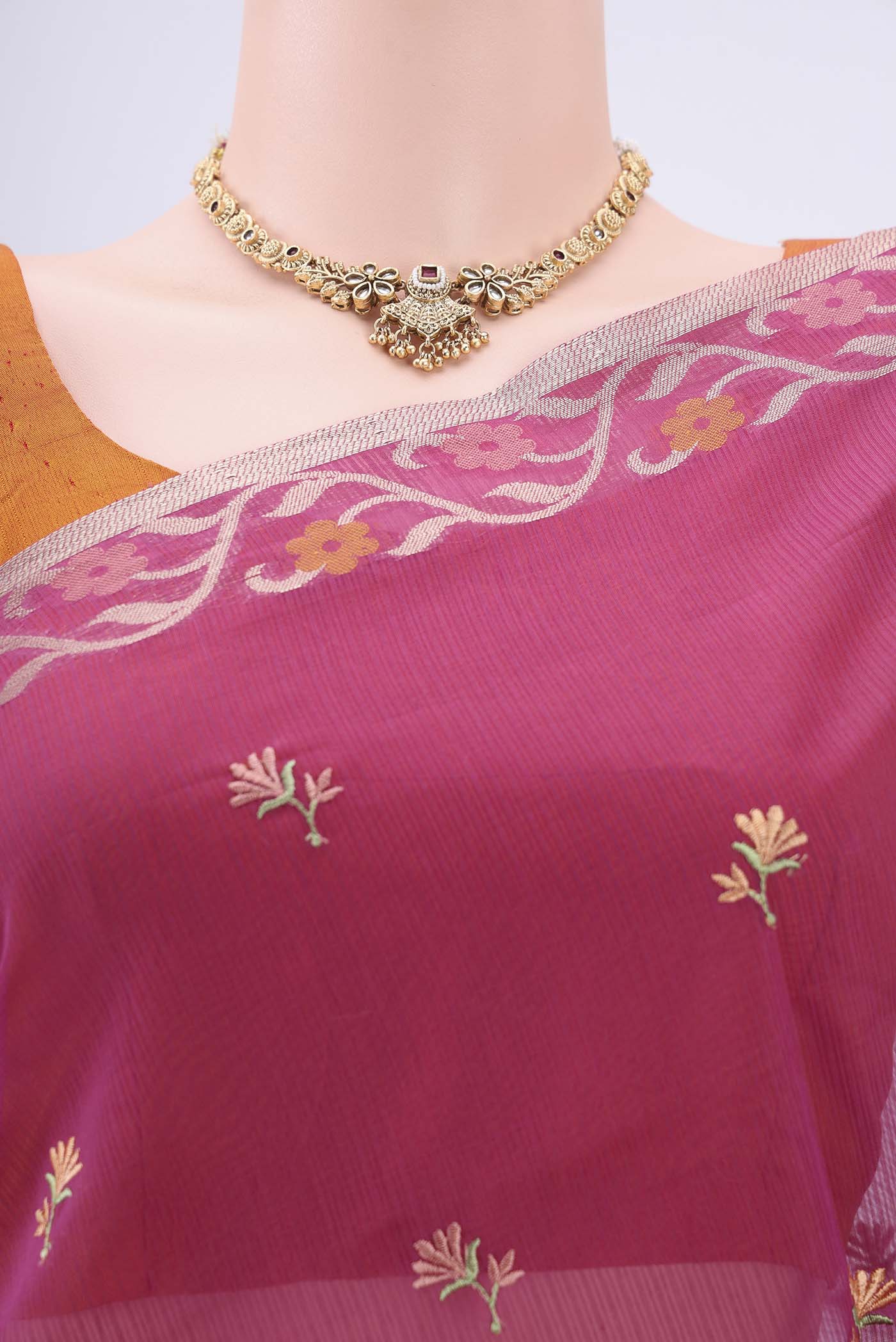 Dark Pink Blended Kota Cotton Saree - Image 2