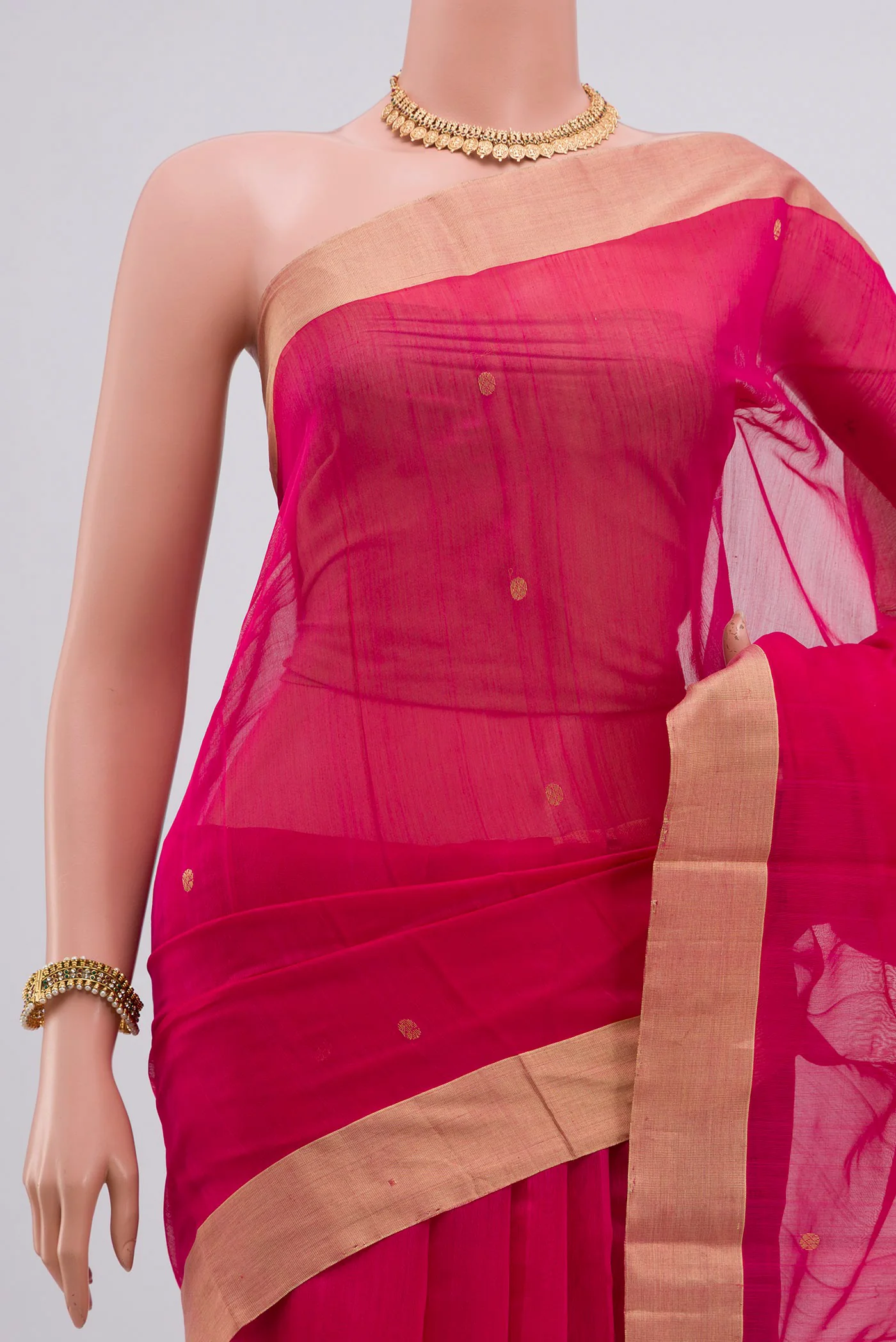 Pink Chanderi Silk Cotton Saree - Image 2