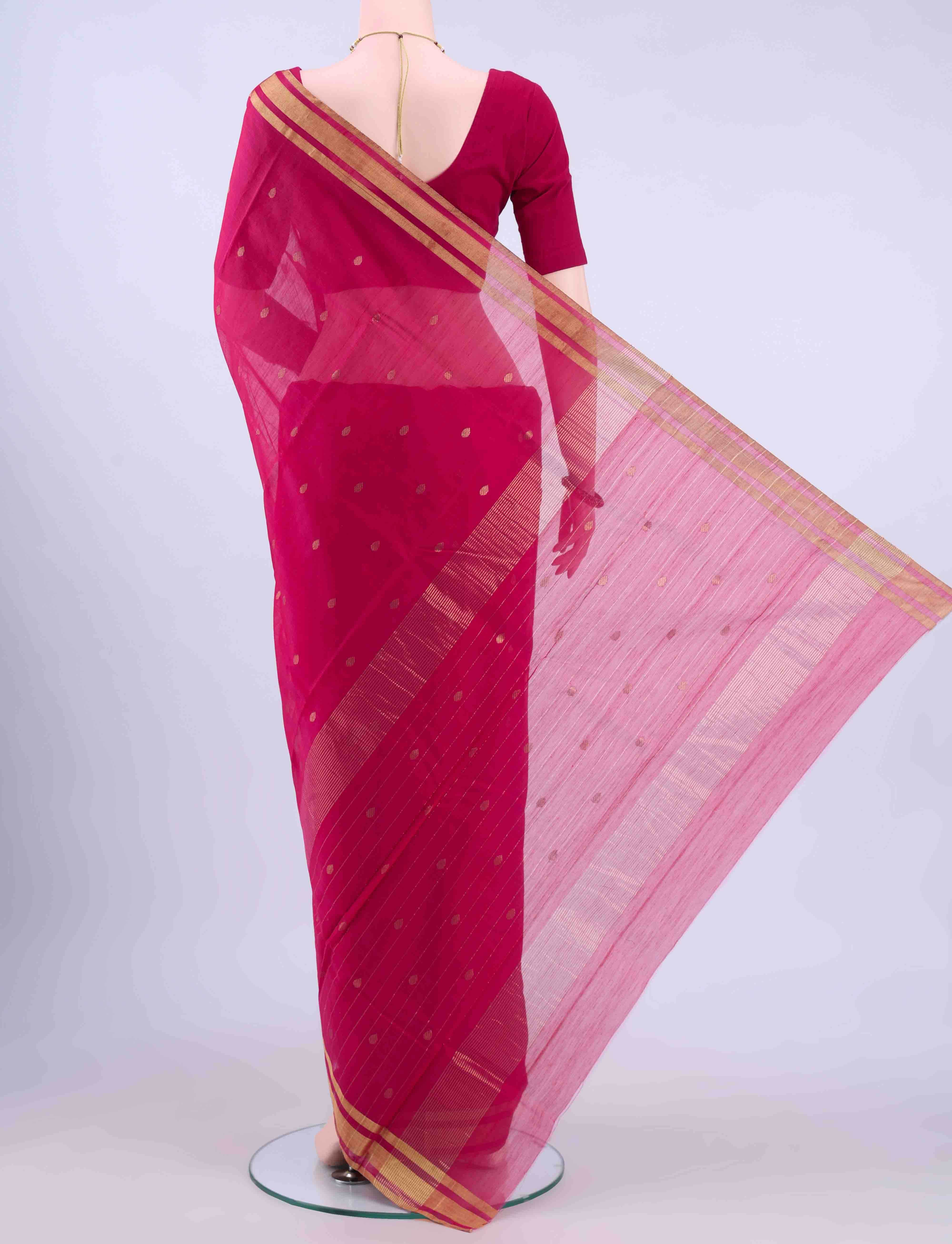 Dark Pink Chanderi Silk Saree - Image 2