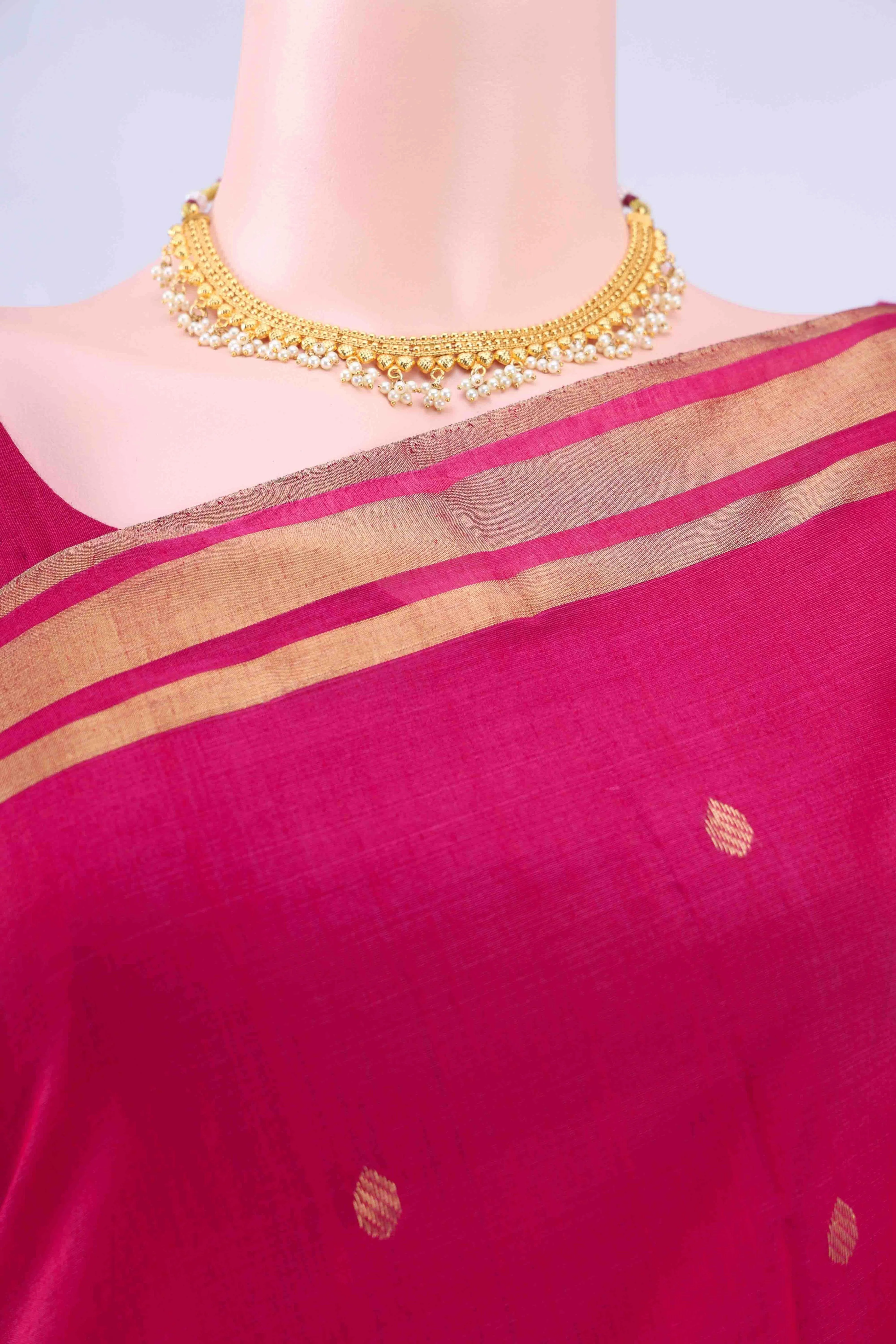 Dark Pink Chanderi Silk Saree - Image 3