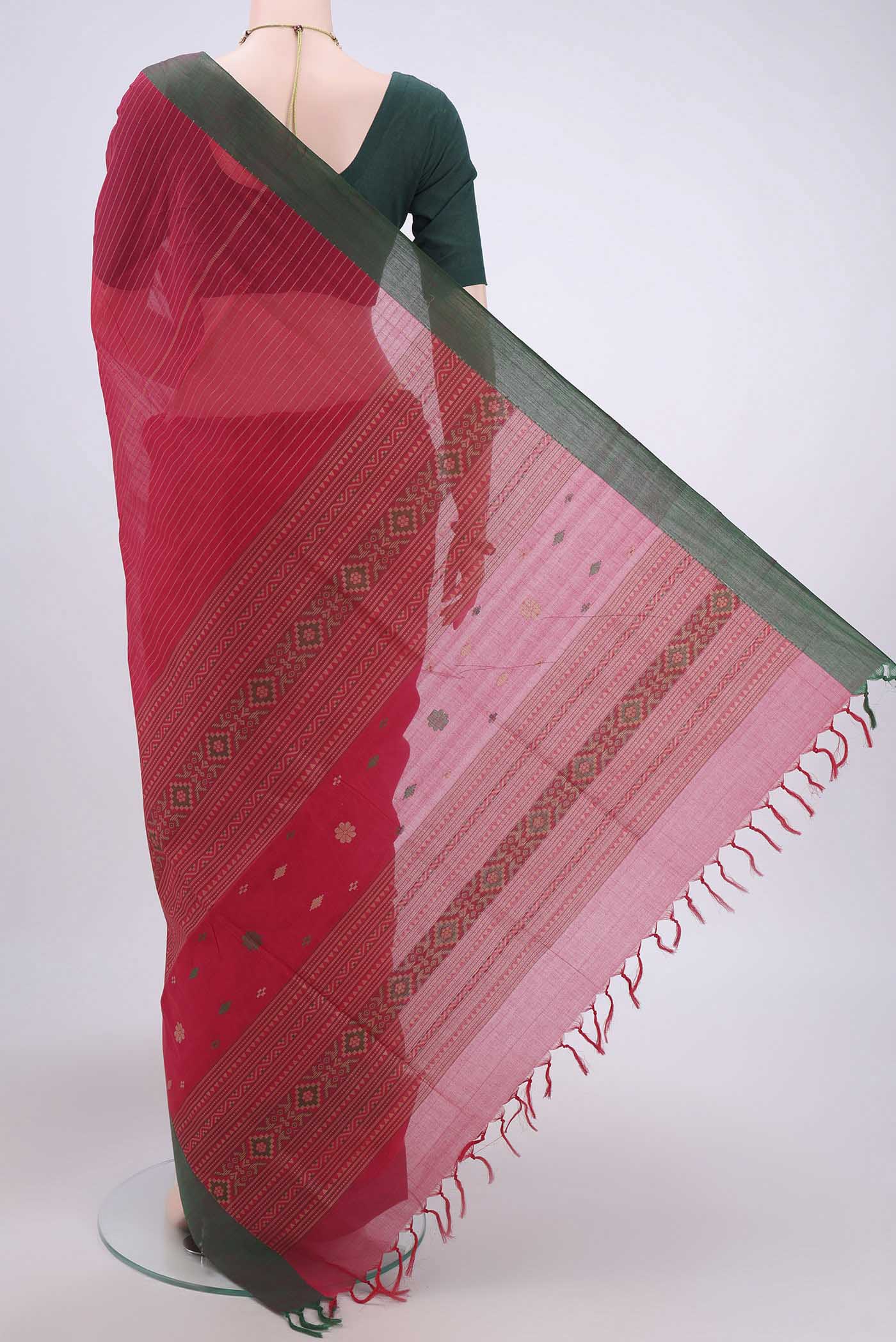 Dark Pink Coimbatore Cotton Saree - Image 3