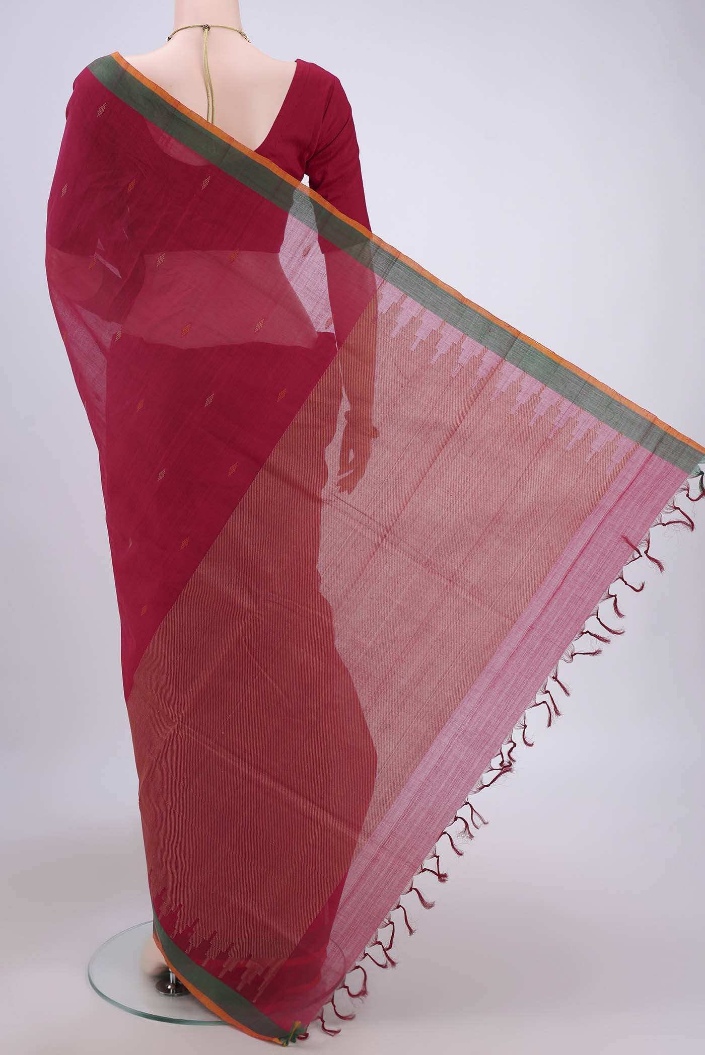 Dark Pink Coimbatore Cotton Saree - Image 3