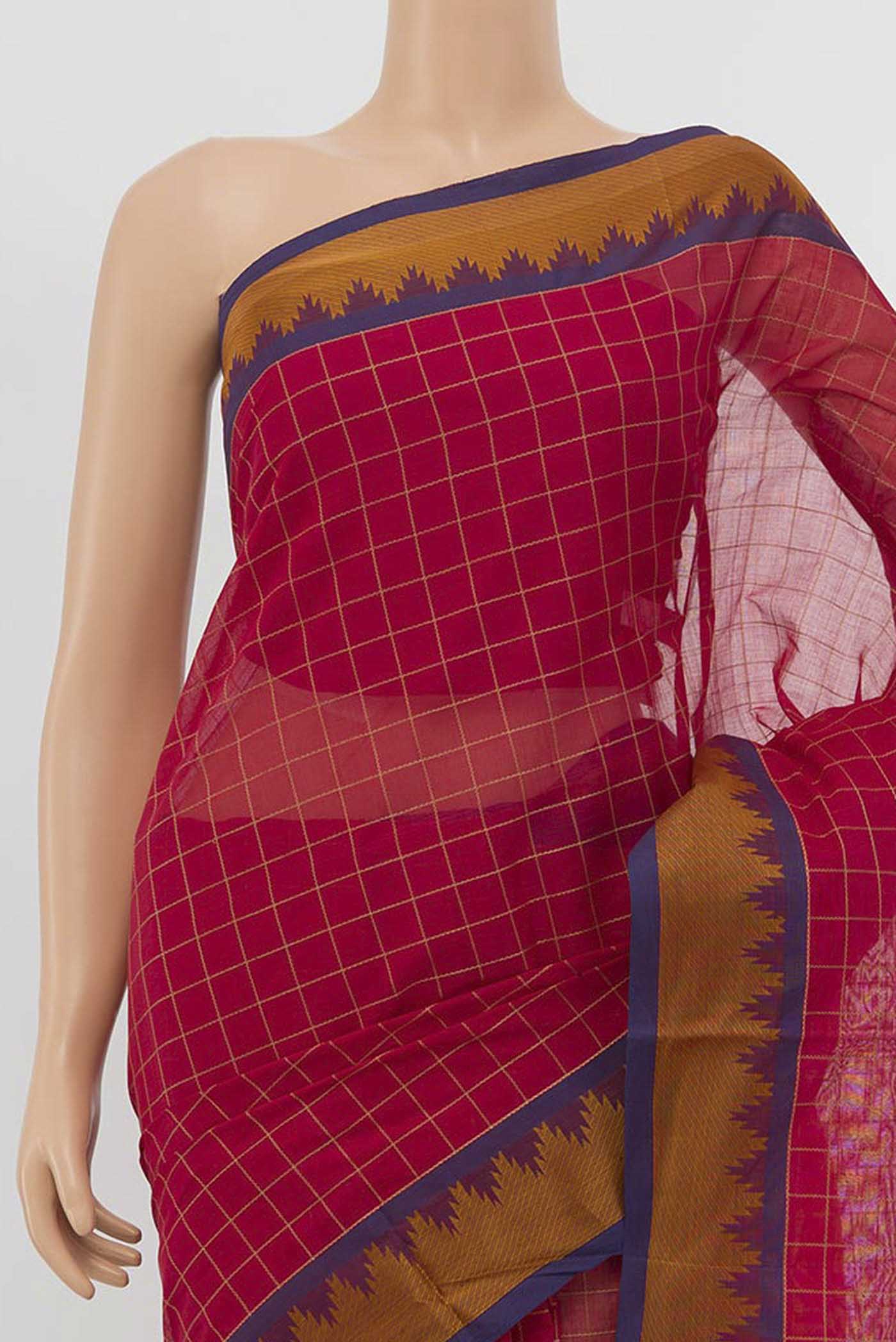 Dark Pink Coimbatore Cotton Saree - Image 2