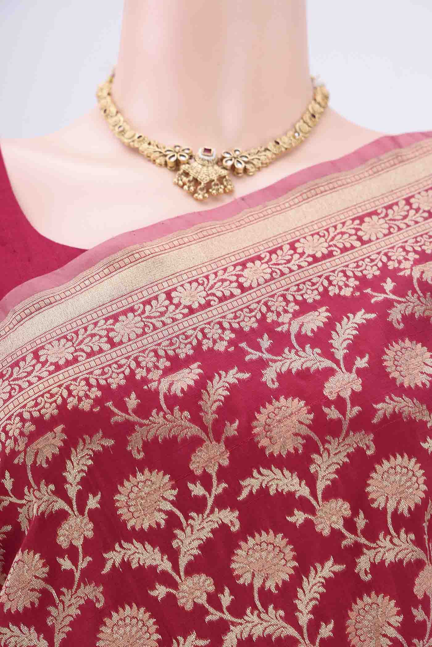Dark Pink Banarasi Silk Saree - Image 2