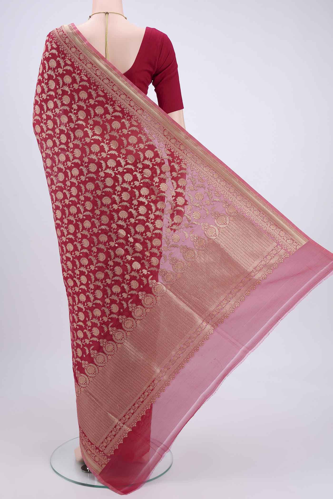 Dark Pink Banarasi Silk Saree - Image 3