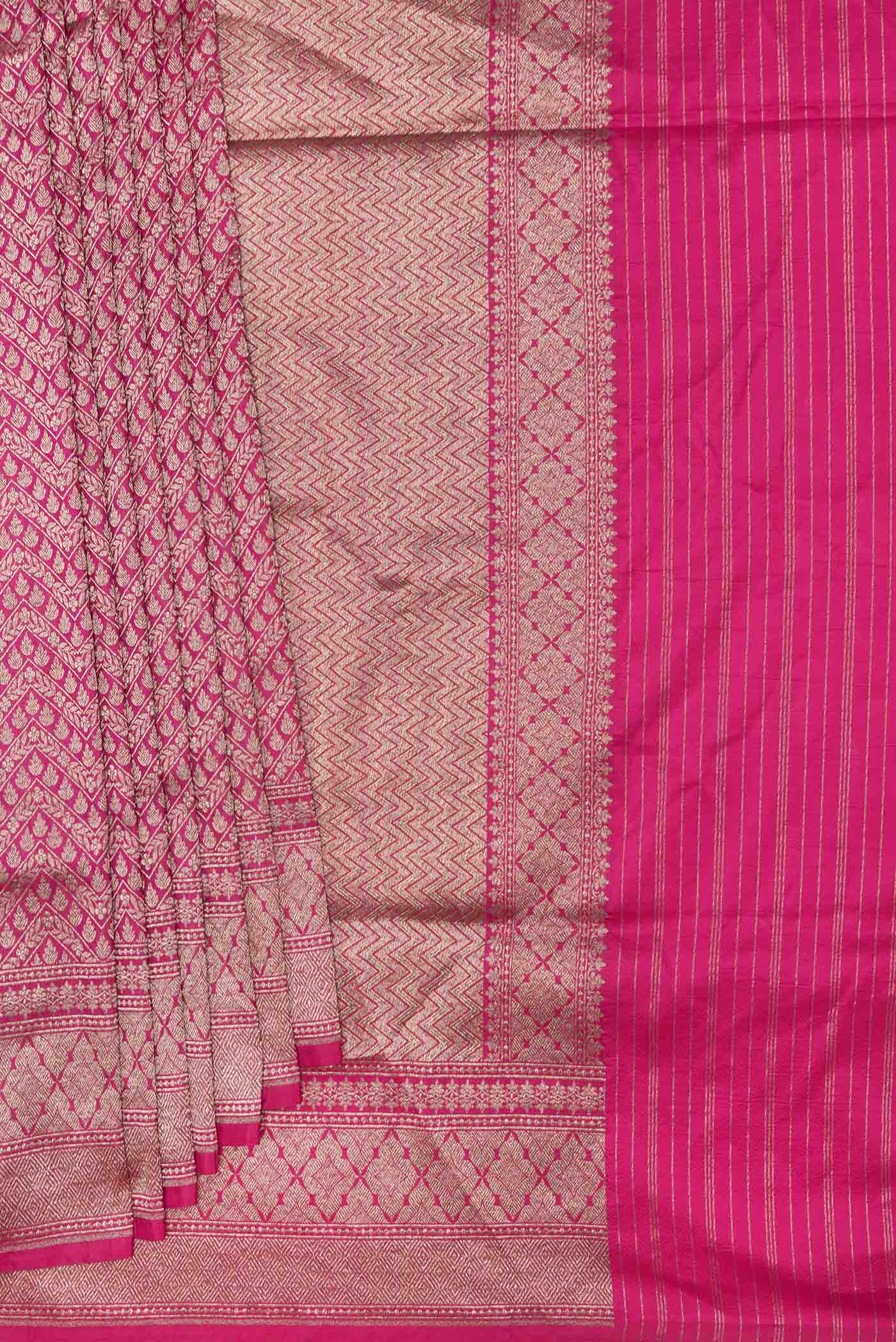 Dark Pink Dual Tone Banarasi Silk Saree - Image 4