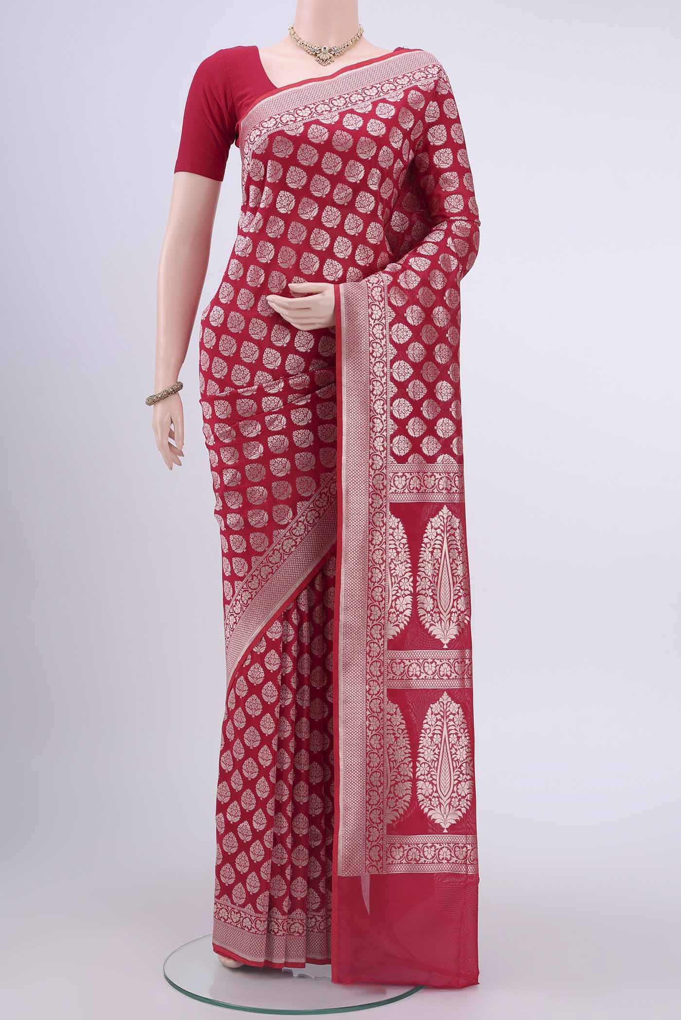 Dark Pink Dual Tone Banarasi Silk Saree