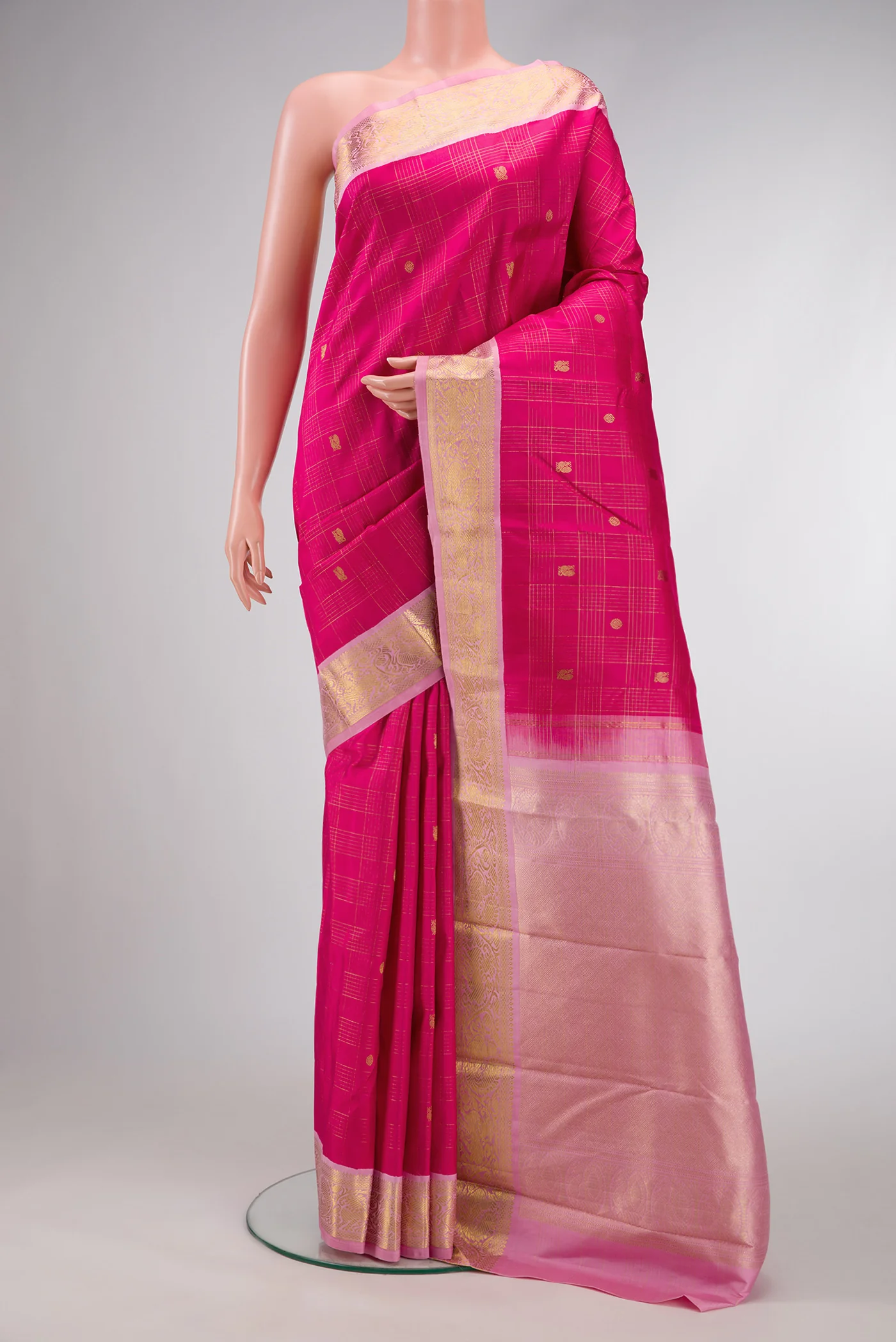 Pure Silk Pure Zari Pink Kanchipuram Saree